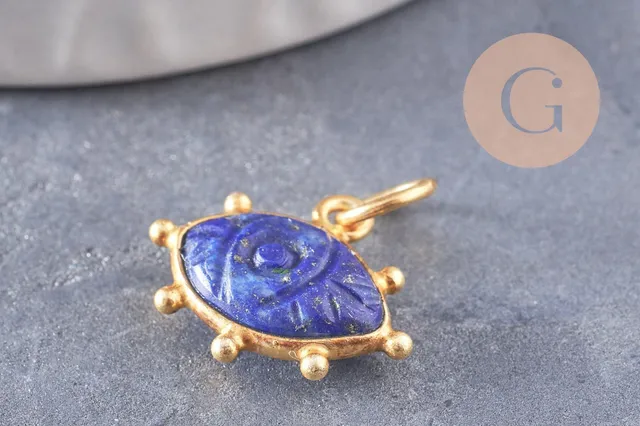 Gingerlily Pendentif DIY oeil lapis lazuli 15mm doré x1