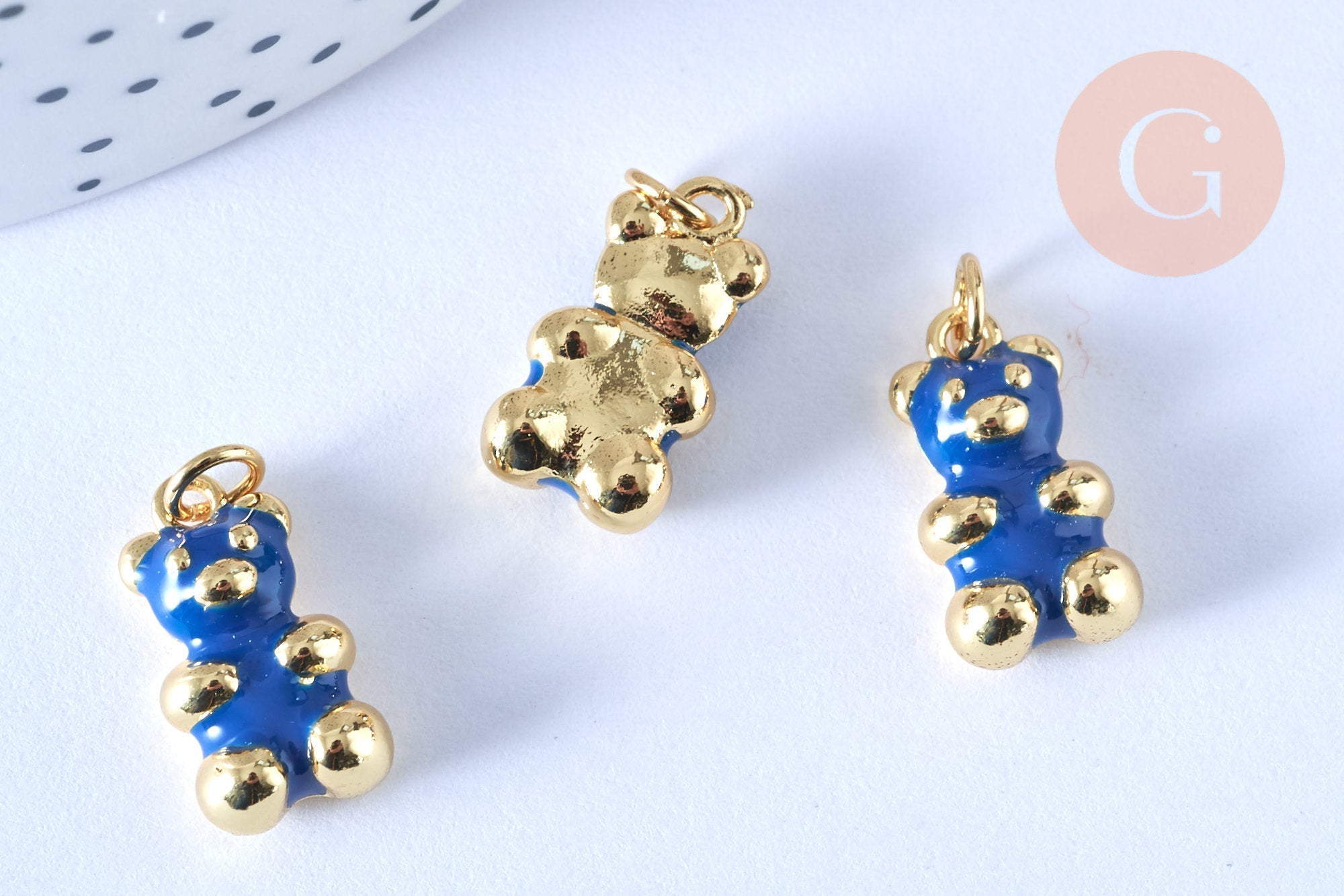 Gingerlily Pendentifs ourson laiton doré 17,5 mm résine bleue