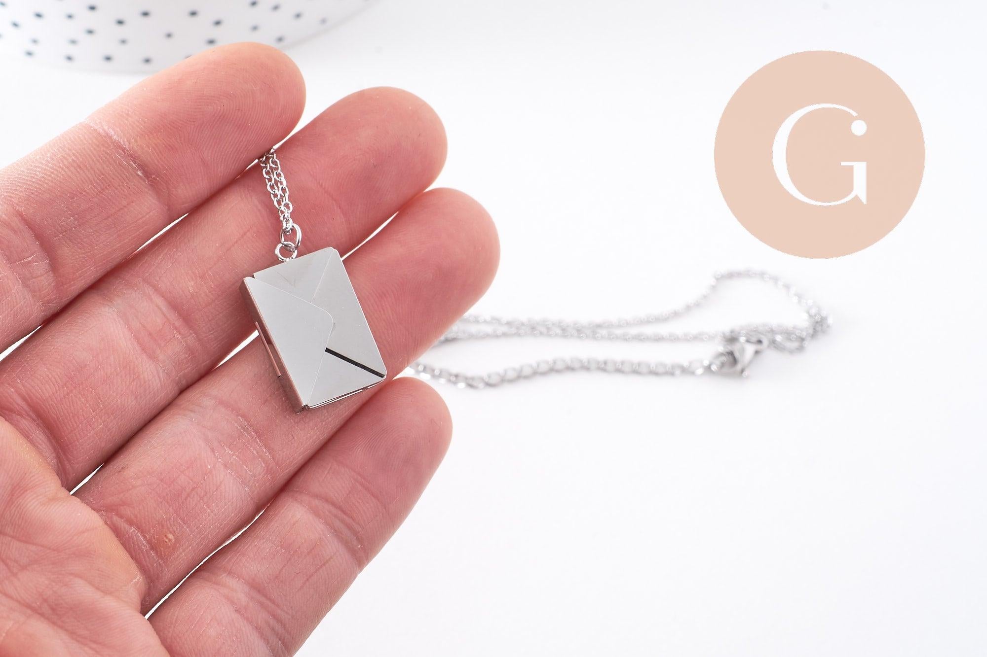 Gingerlily Collier locket enveloppe acier platine 45cm x1