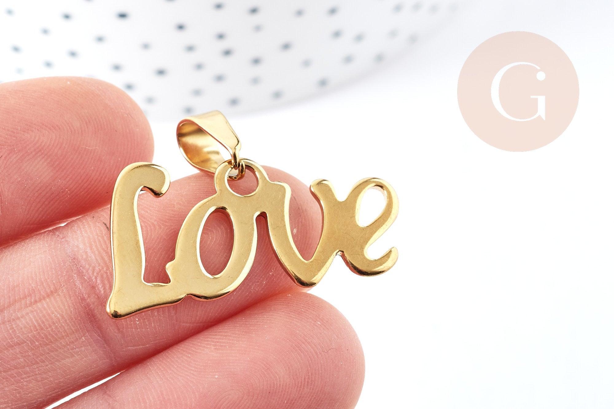 Gingerlily Pendentif Love G8857 acier doré 34,5mm lettre x1