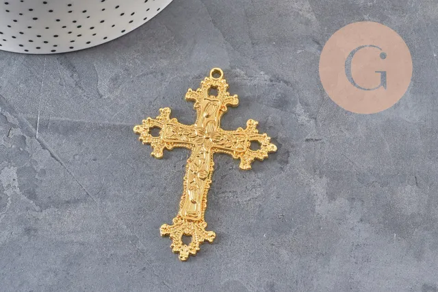 Gingerlily Pendentif Croix Fleurie Zamac Doré 74 mm x1