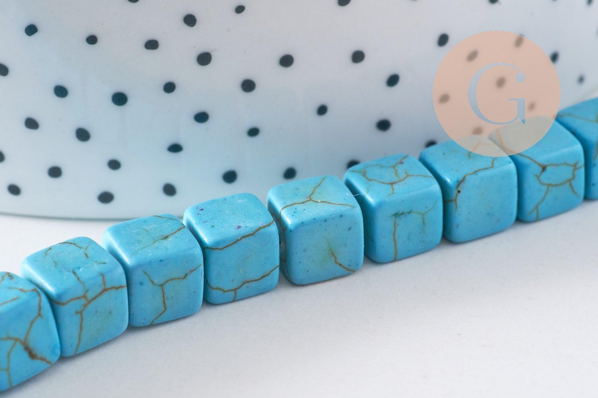 Gingerlily Perles carré howlite turquoise 8mm fil 50