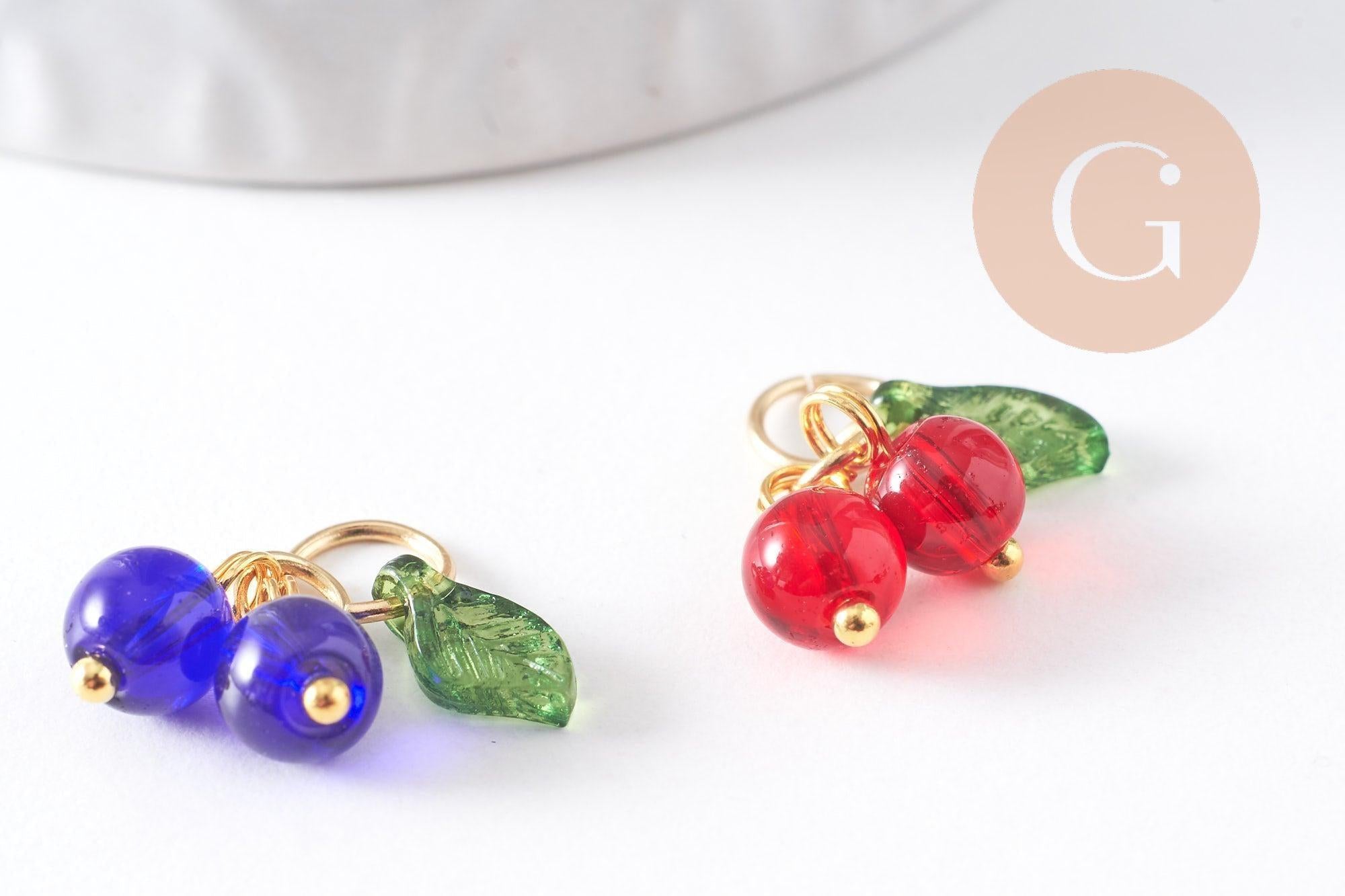 Gingerlily Breloque cerise verre bleu rouge doré 16,5mm x4