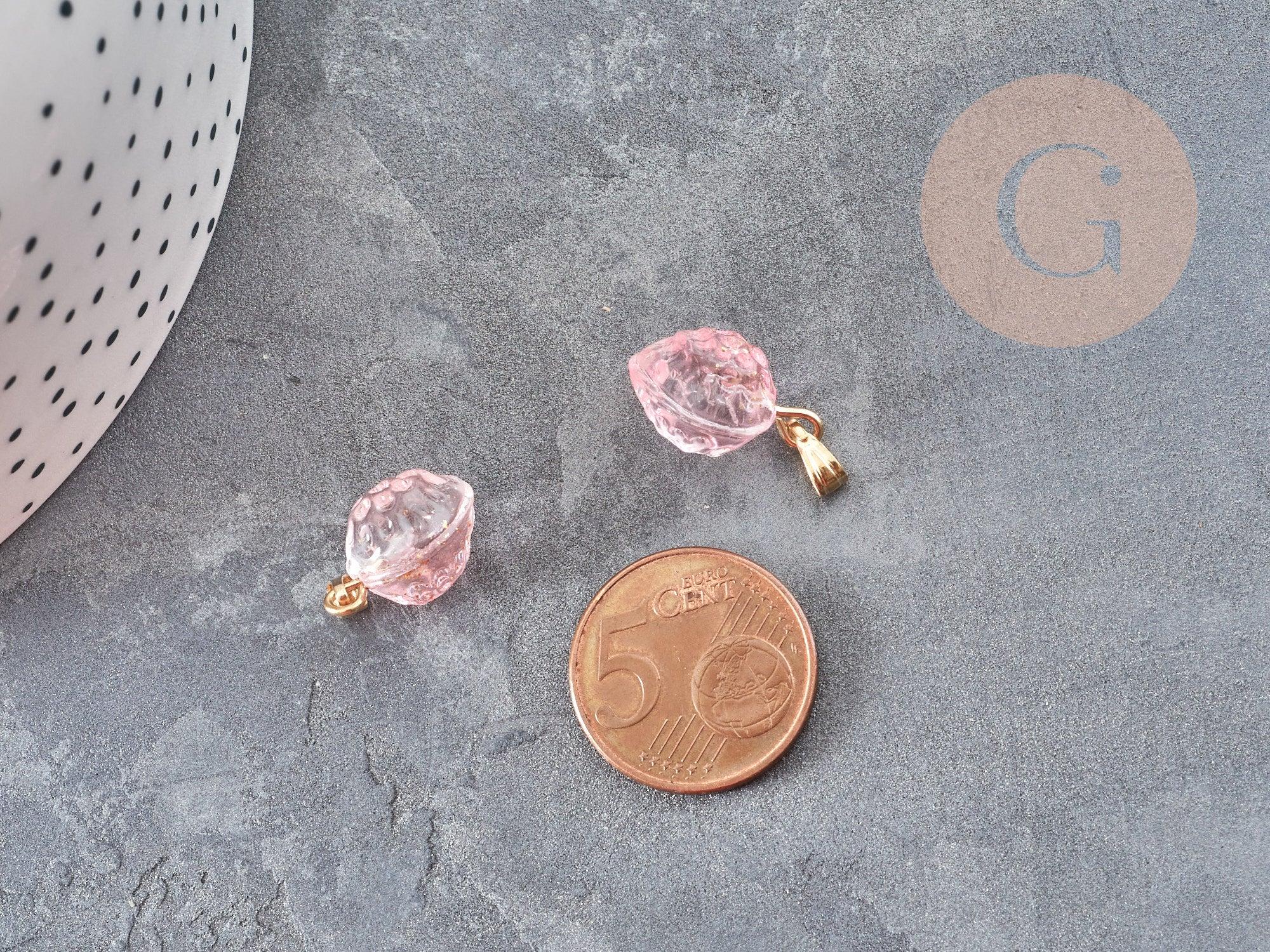 Gingerlily Pendentif fraise verre rose doré 18mm x1 G9060