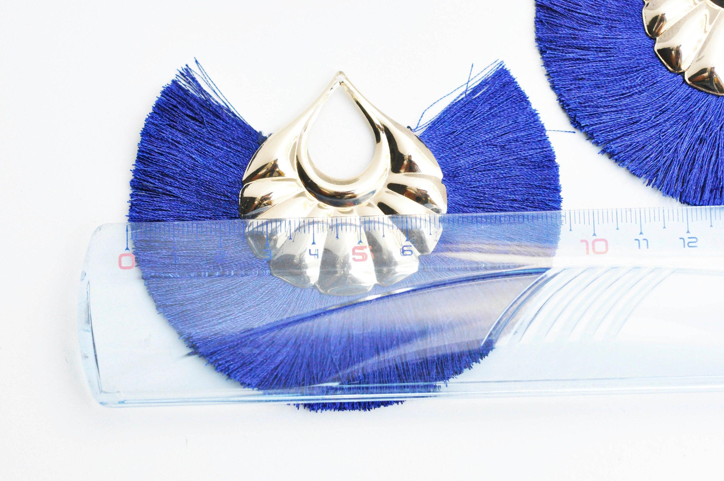 Gingerlily Pendentif pompon fil bleu doré 85mm lot 2