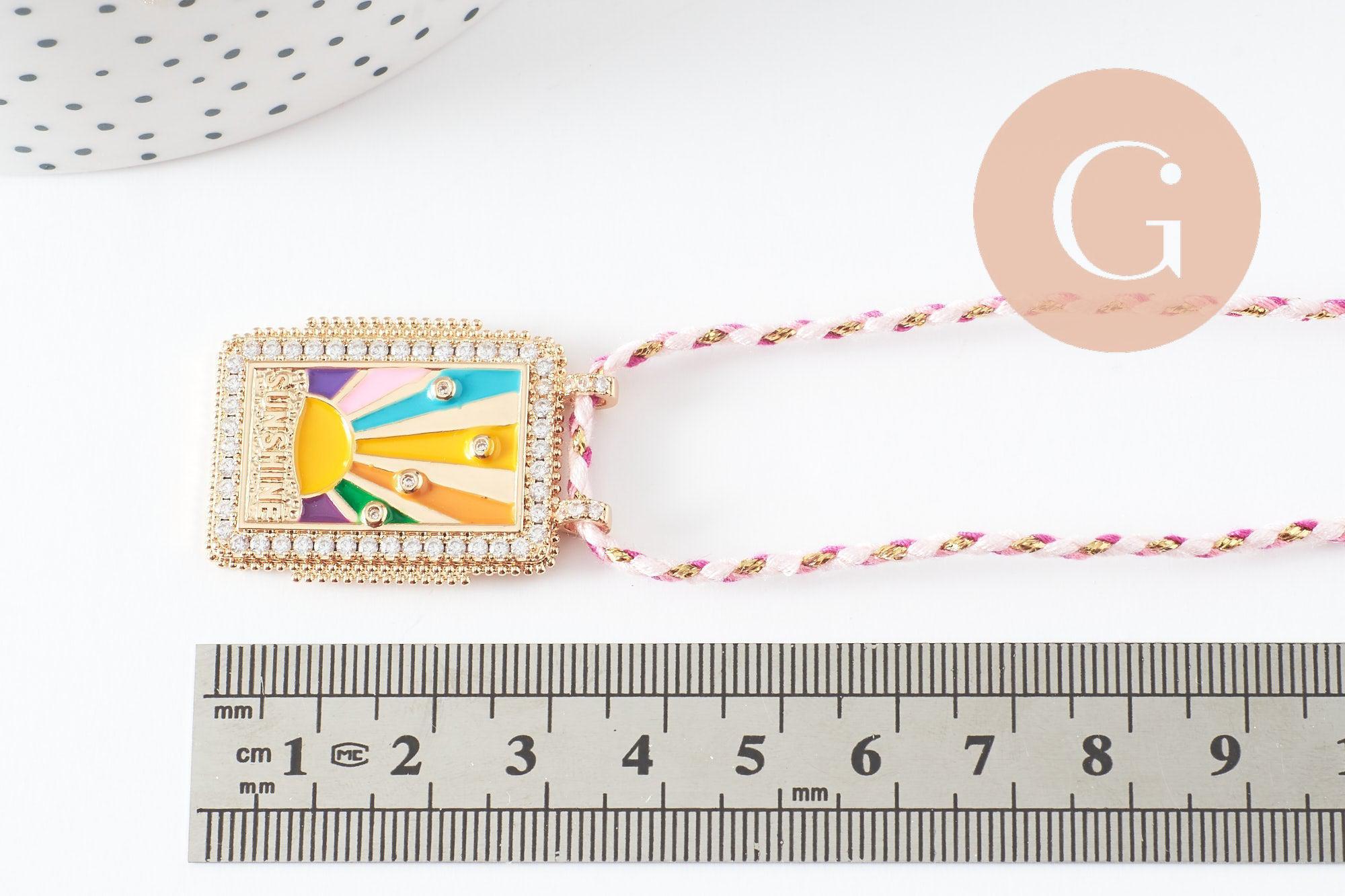 Gingerlily Collier médaille G9563 soleil zircon cordon 45cm