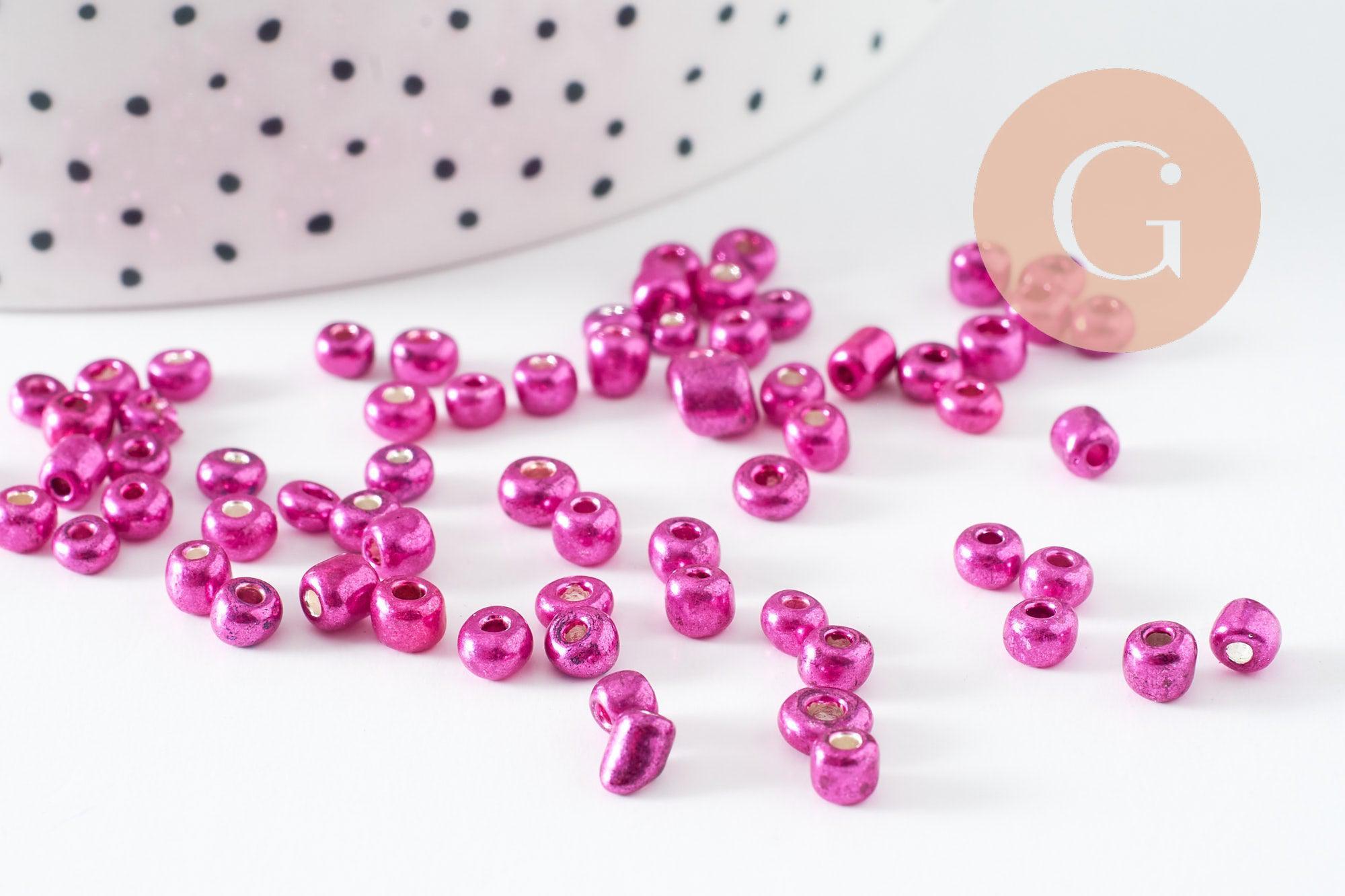 Gingerlily Perles rocaille verre rose fuchsia 4mm 10g métallisé