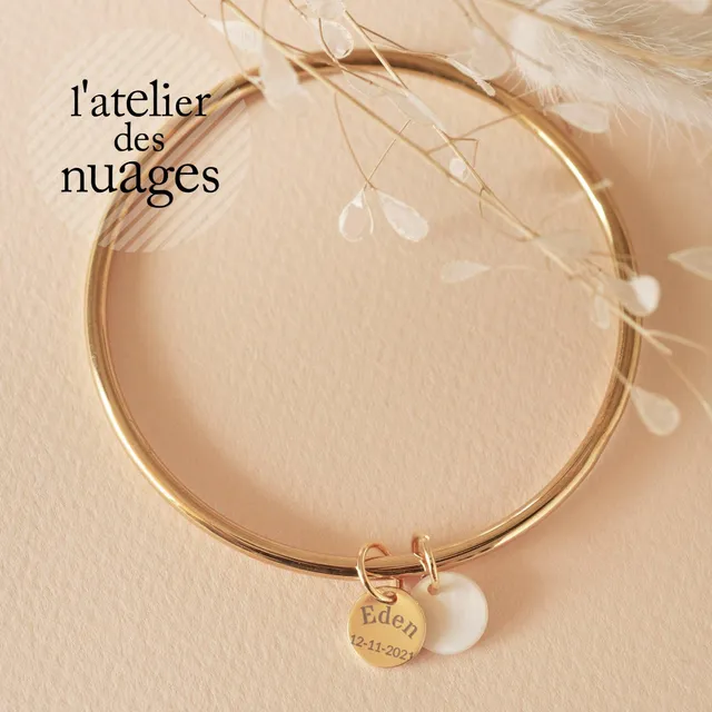 Gingerlily Bijoux personnalisés ADN2 bracelet jonc or avec médaille