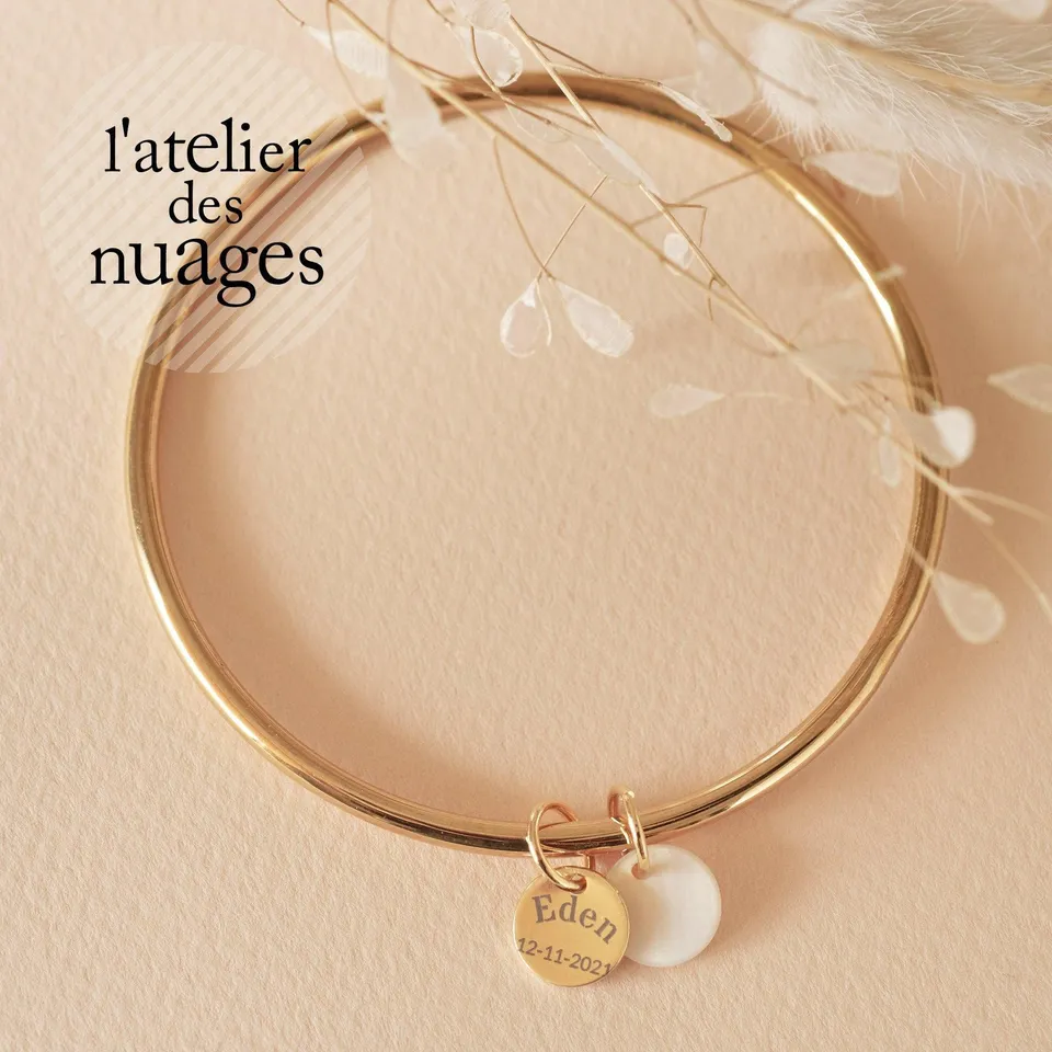 Gingerlily Bijoux personnalisés ADN2 bracelet jonc or avec médaille