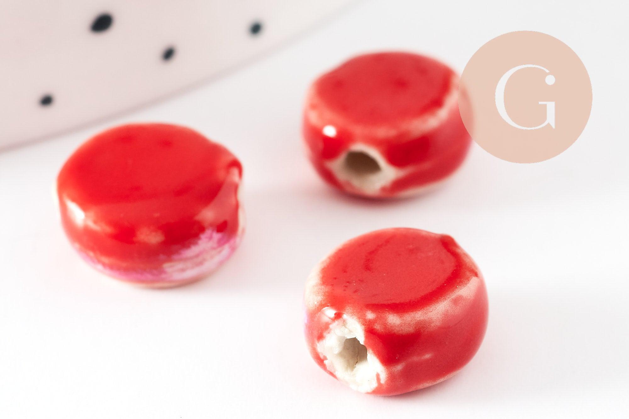Gingerlily Perles G9346 perles disque porcelaine rouge-blanc 10mm x5