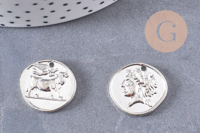 Gingerlily Perles Pendentif G1675 médaille romaine 19mm x5 argenté