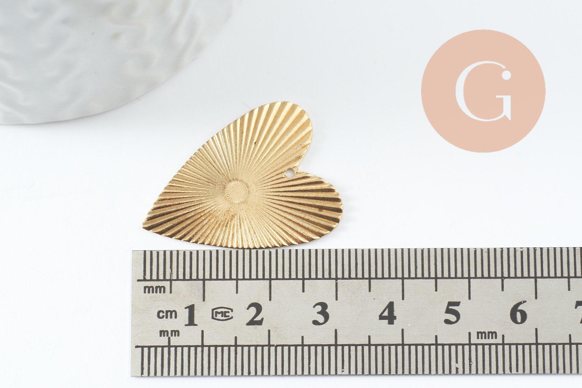 Gingerlily G9756 pendentif coeur strié laiton brut 30mm x1