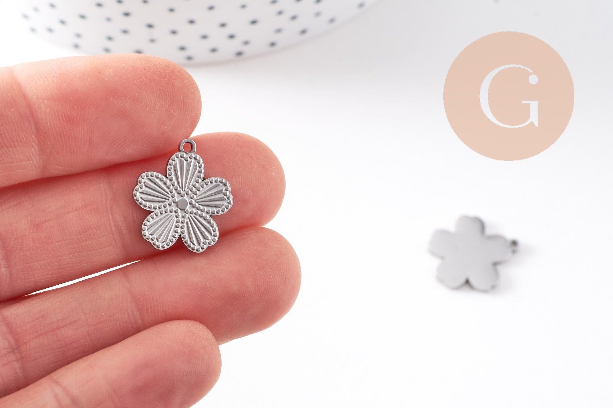 Gingerlily G10480 pendentif médaille fleur acier platine 17,5 mm