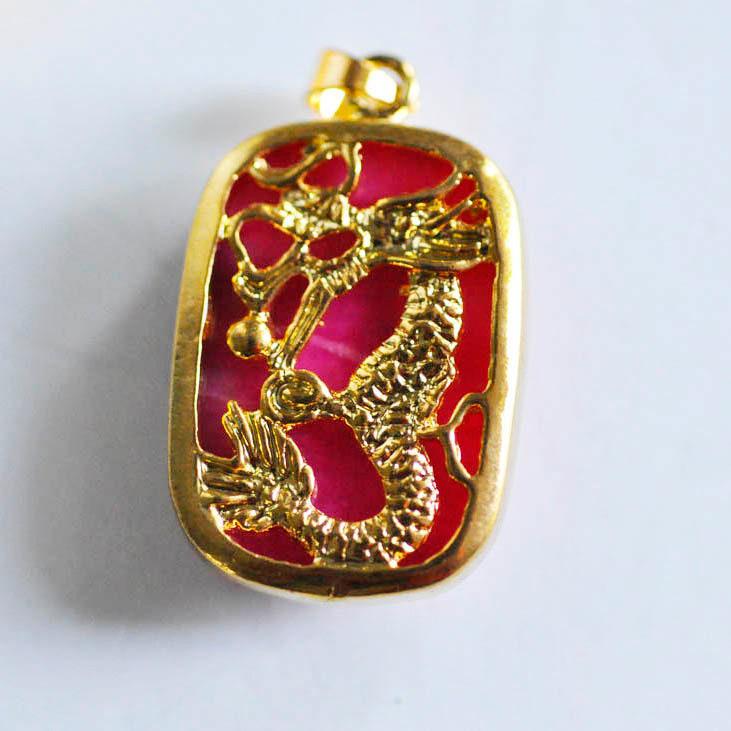 Gingerlily Pendentif jade rose dragon doré 30mm