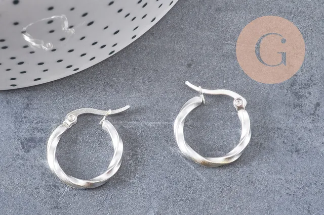 Gingerlily Créoles torsadées G6807 boucles acier argenté 21mm