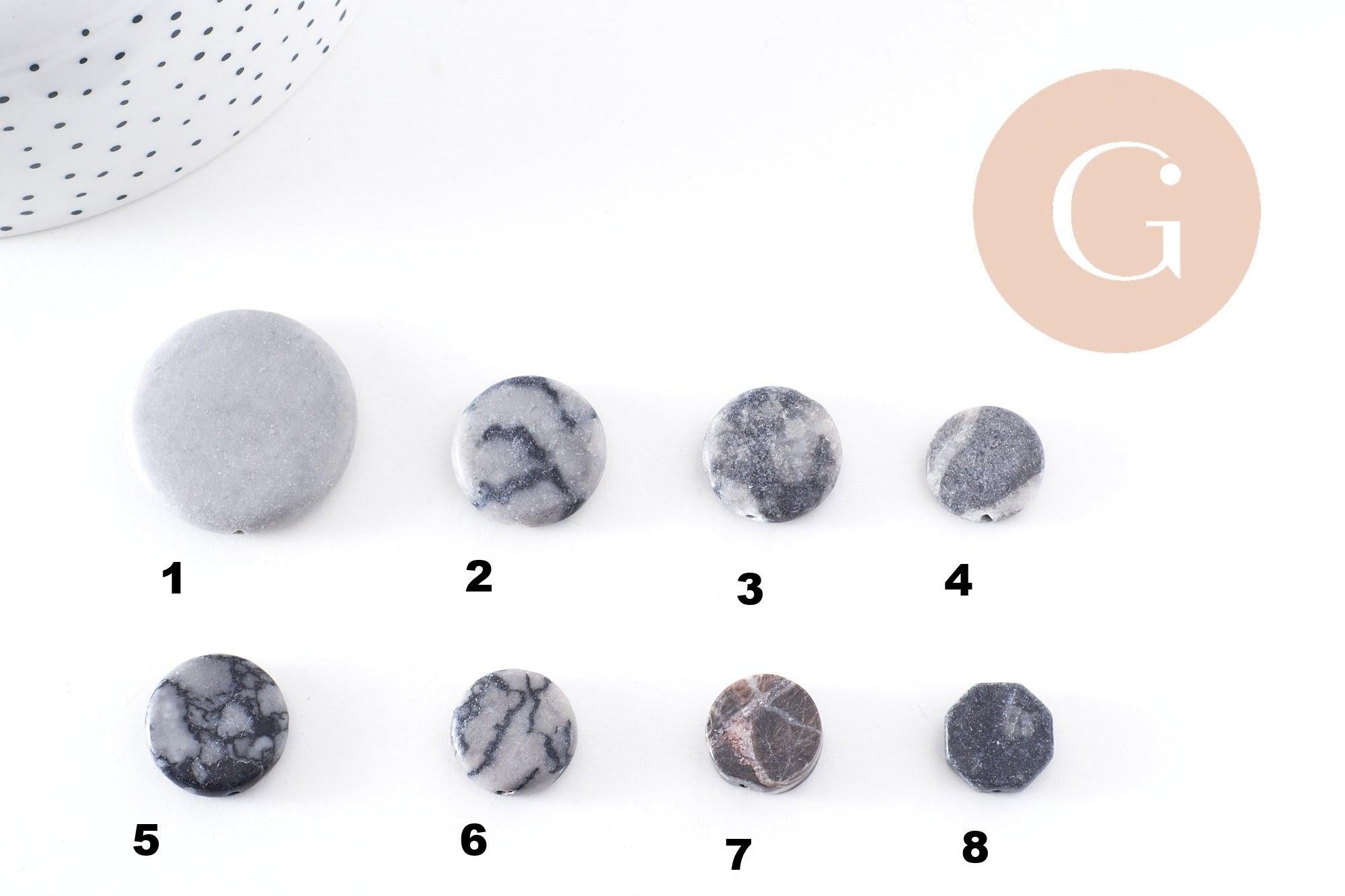 Gingerlily perles disque jaspe gris marbré x5 G10147