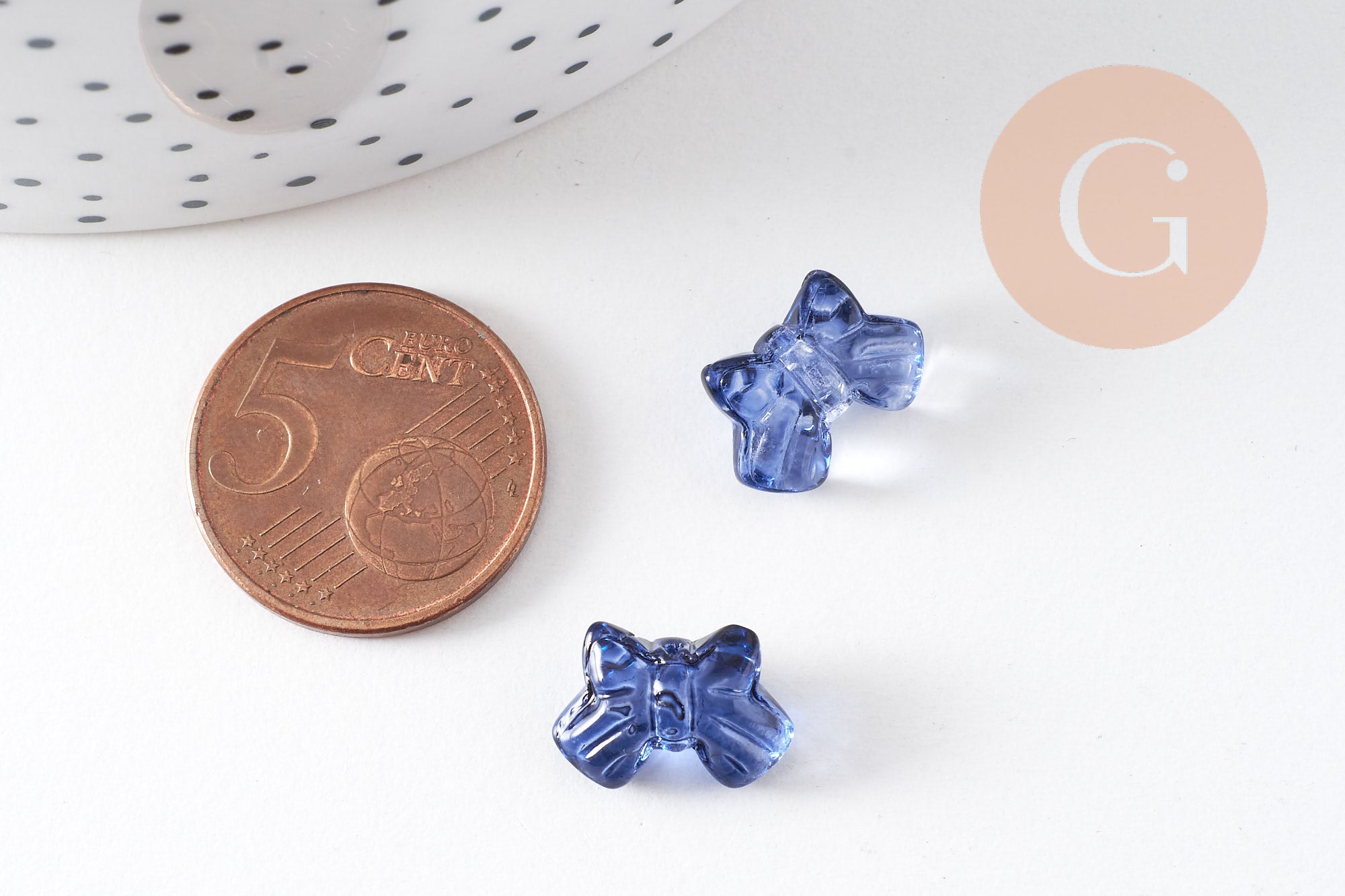 Gingerlily Perles DIY noeud papillon verre bleu irisé x10