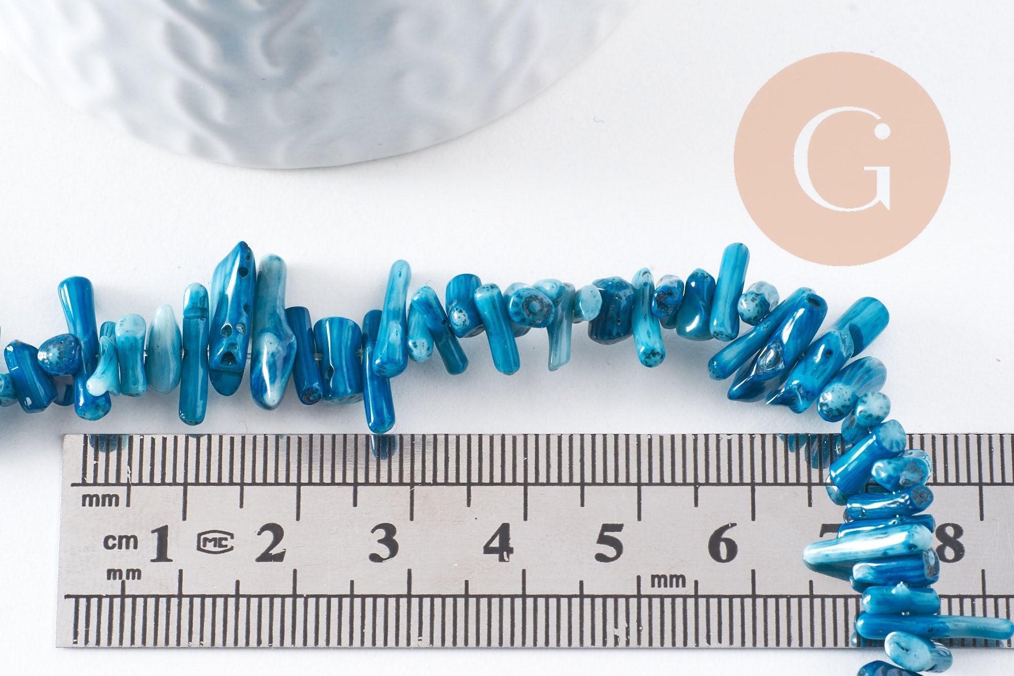 Gingerlily perles corail bleu perle branche 3-12mm fil 38cm