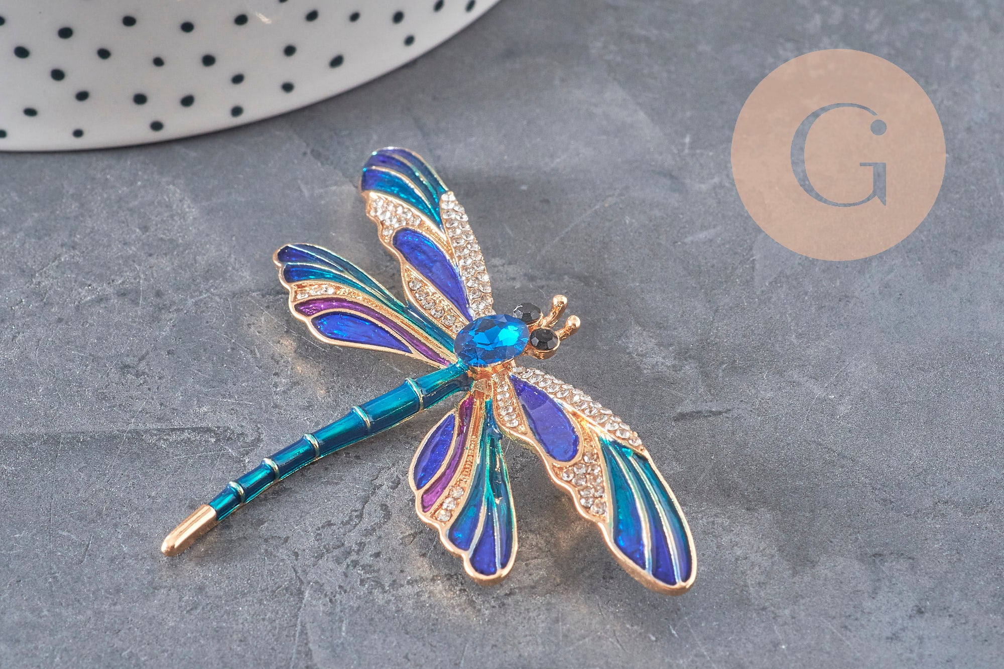 Gingerlily Broche G11291 pin's libellule doré bleu x1