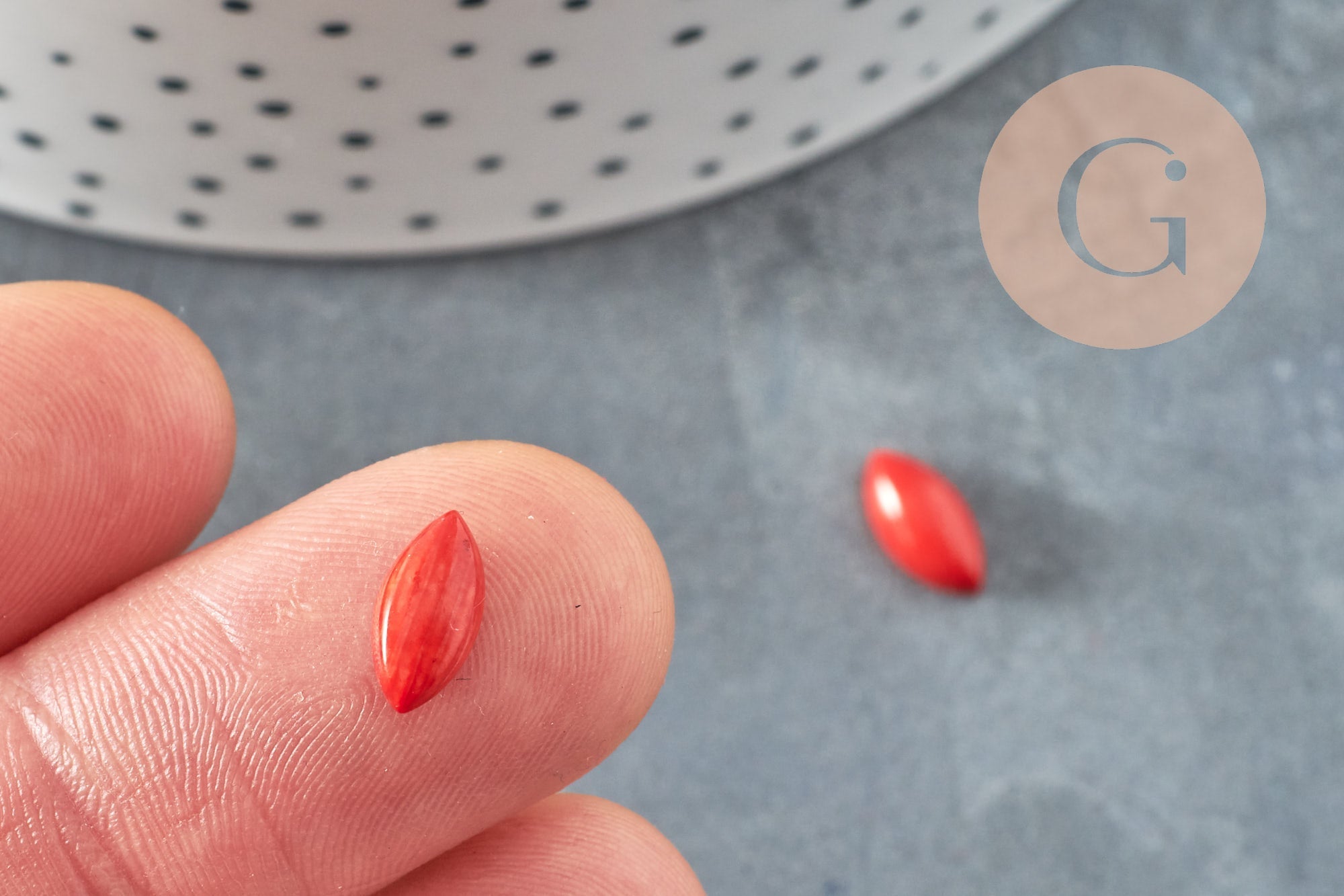 Gingerlily Cabochon marquise corail rouge naturel 5x10mm x1