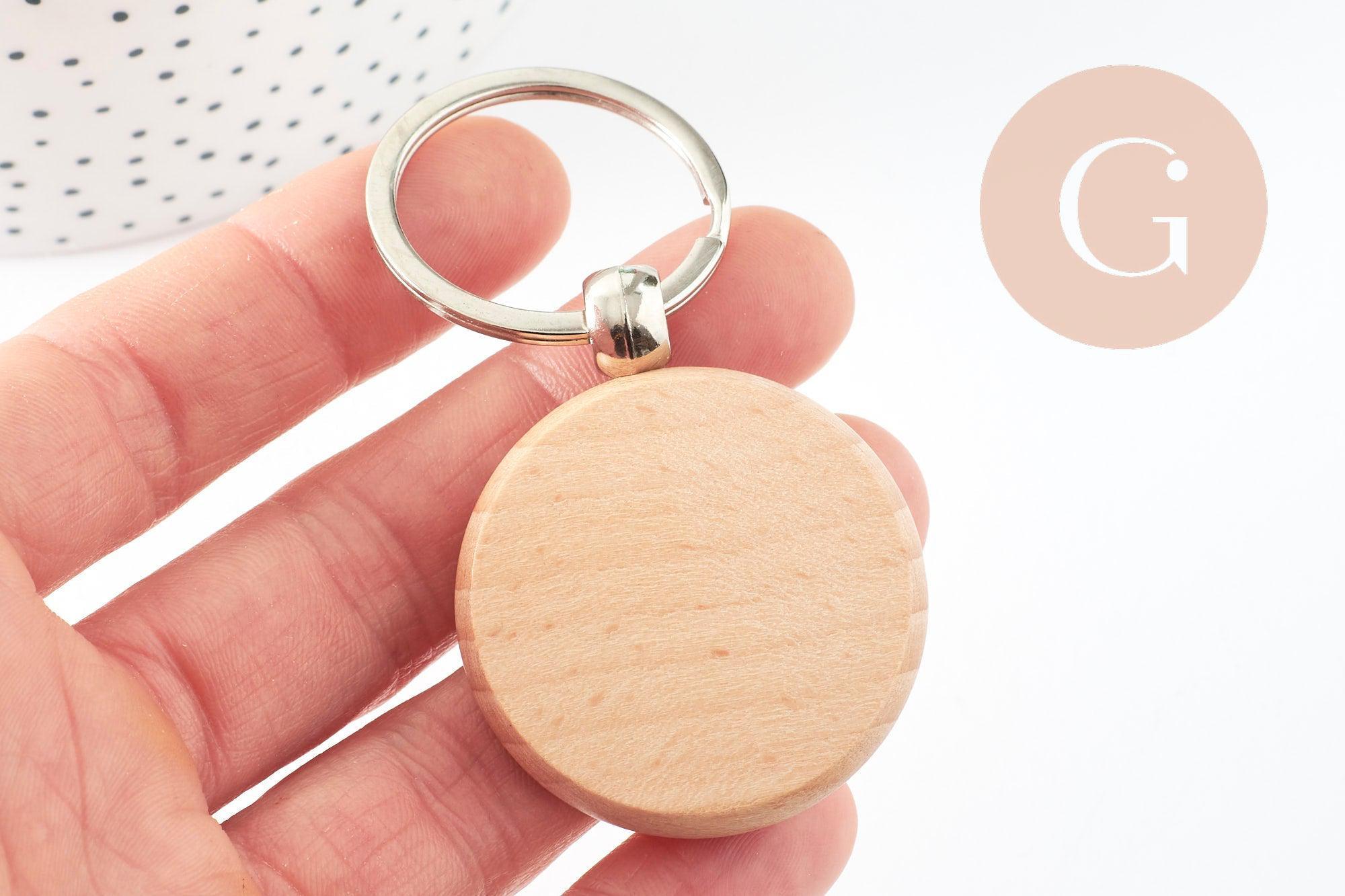 Gingerlily Porte-clés rond bois 48,5mm à personnaliser x1
