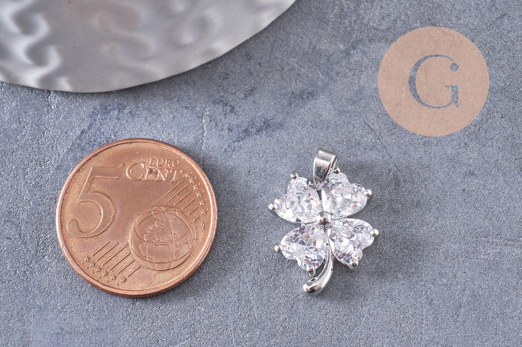 Gingerlily Pendentif trèfle G10403 platine zircons 17mm x1