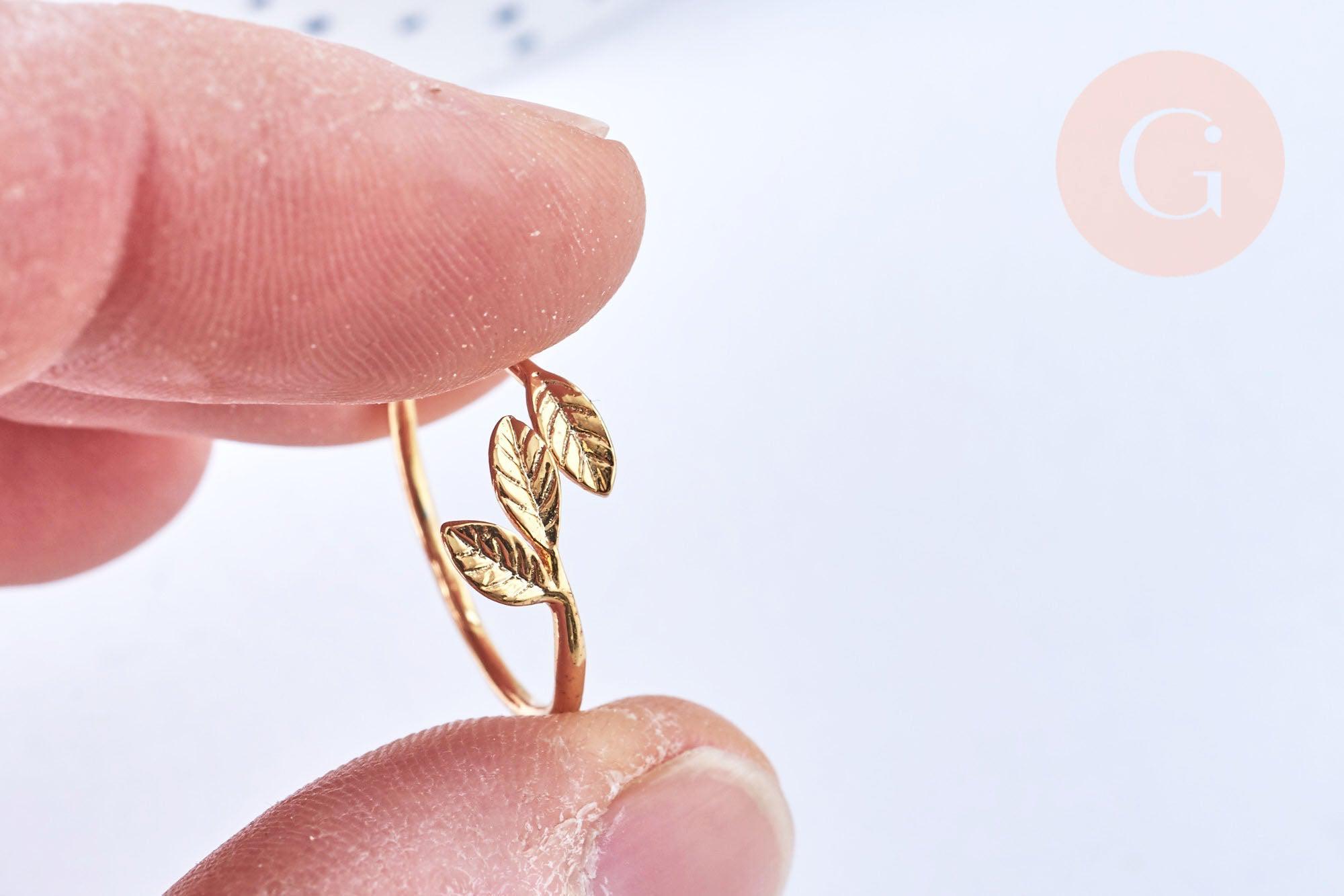 Gingerlily bague réglable feuilles laiton doré 19mm