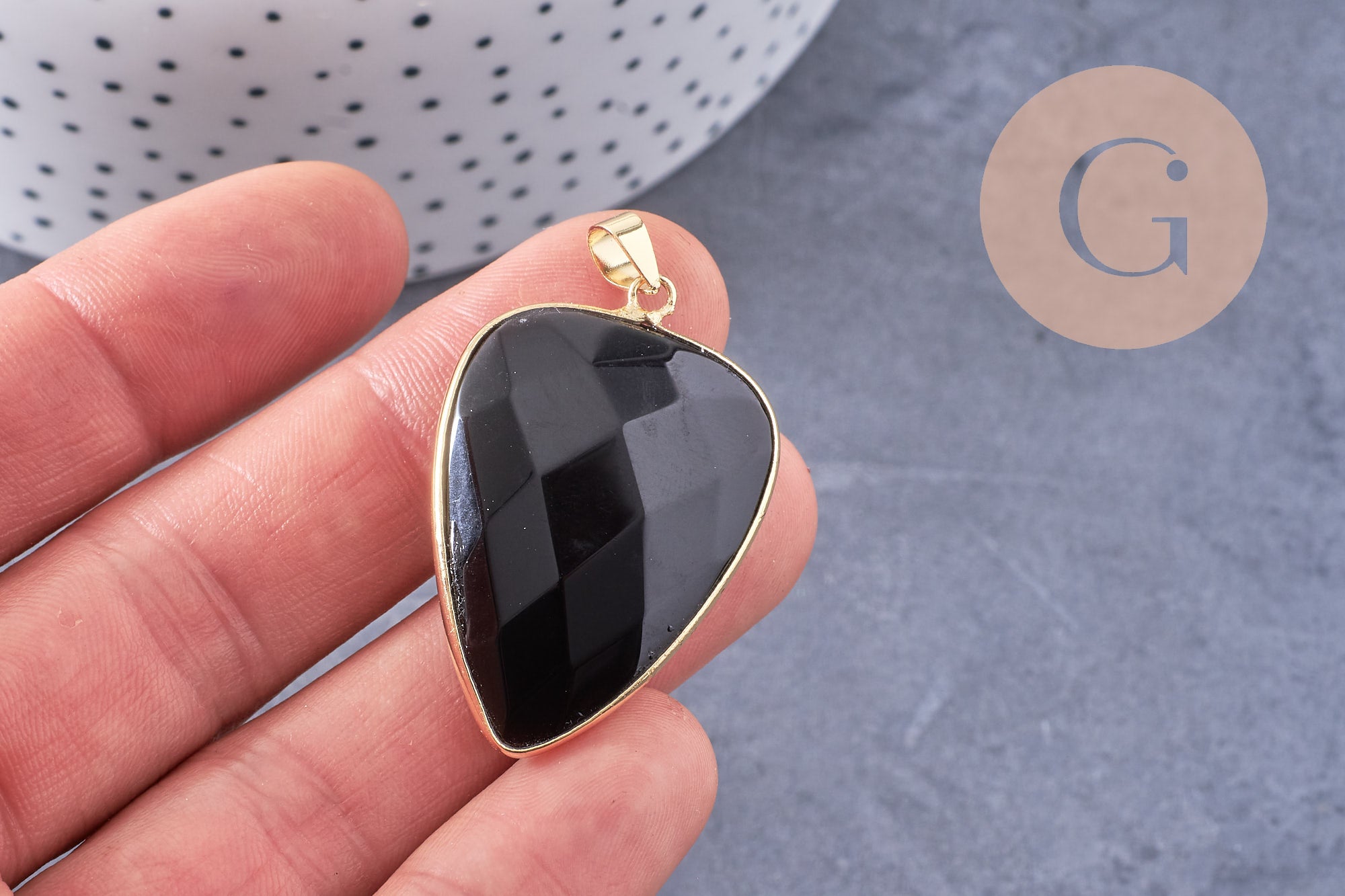 Gingerlily G2517 pendentif ovale agate noire doré 40mm x1