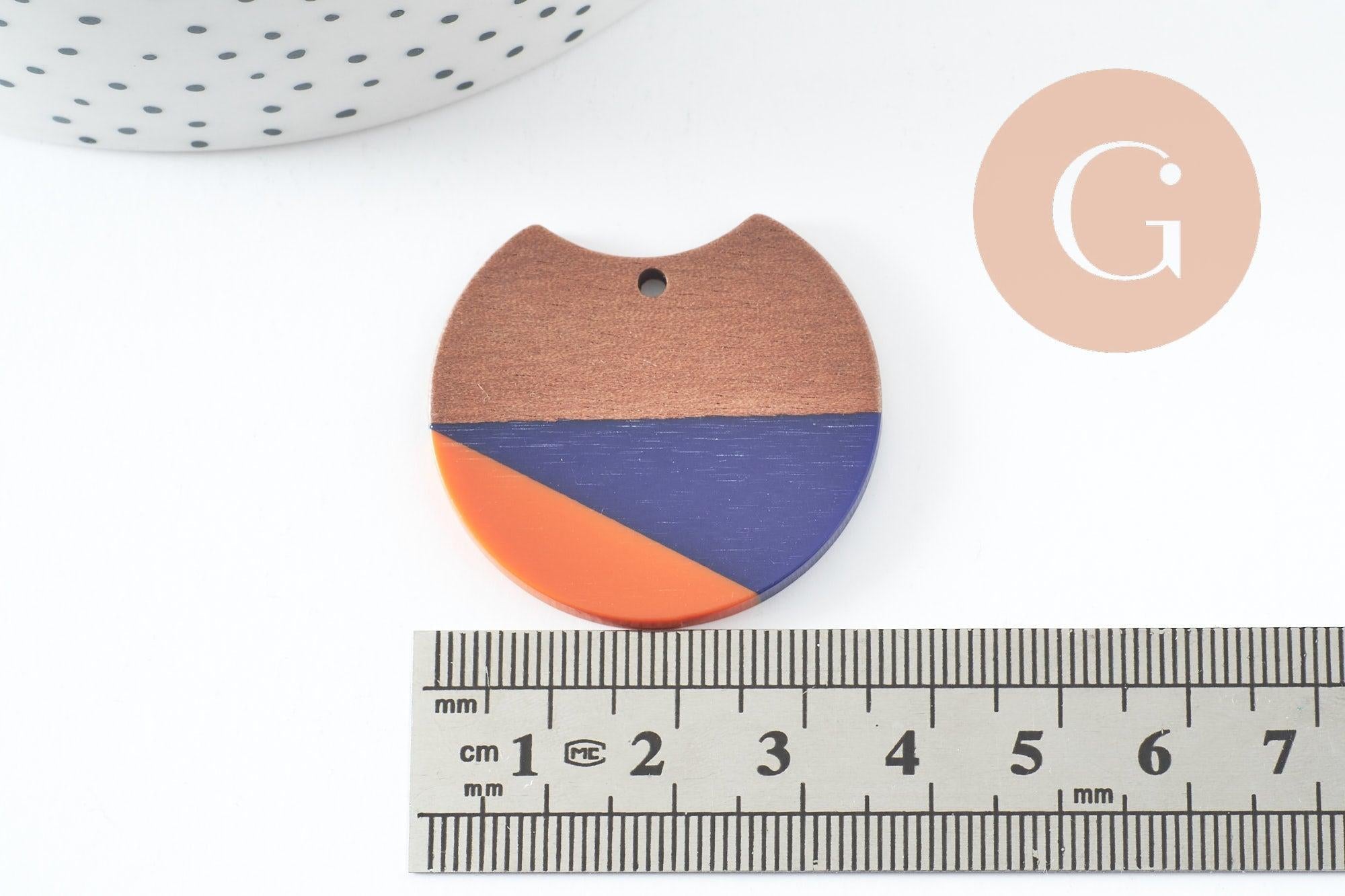 Gingerlily G9849 pendentif disque bois noyer résine 37mm x2