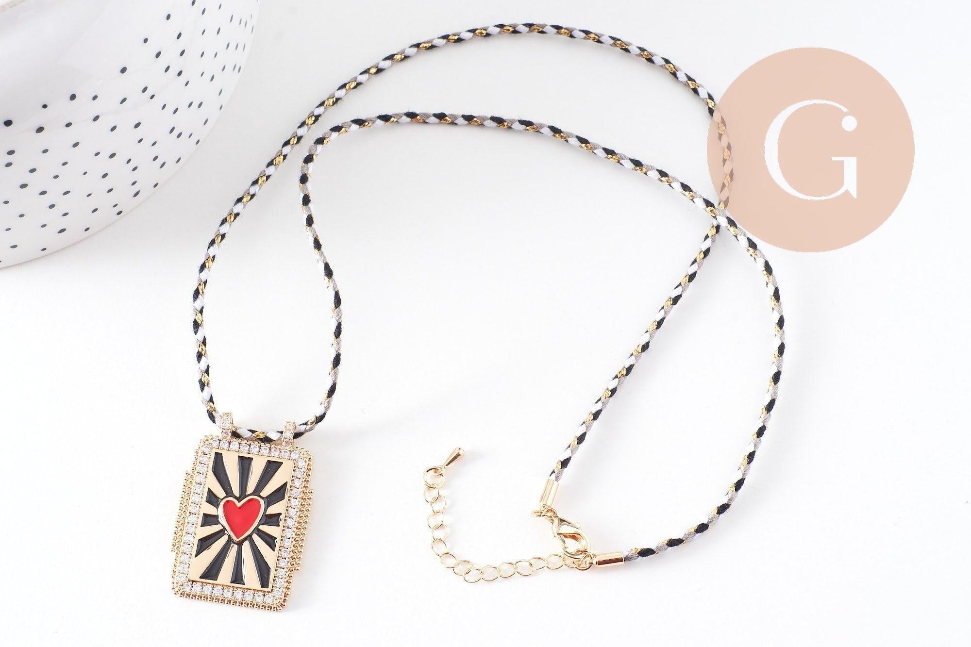 Gingerlily Collier médaille coeur rouge psychédélique 45cm