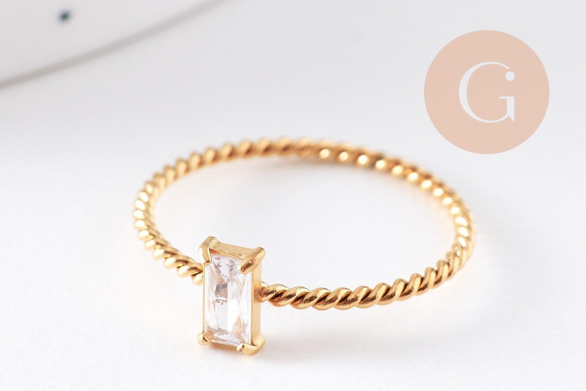 Gingerlily G10358 bague solitaire zircon rectangle doré taille 8