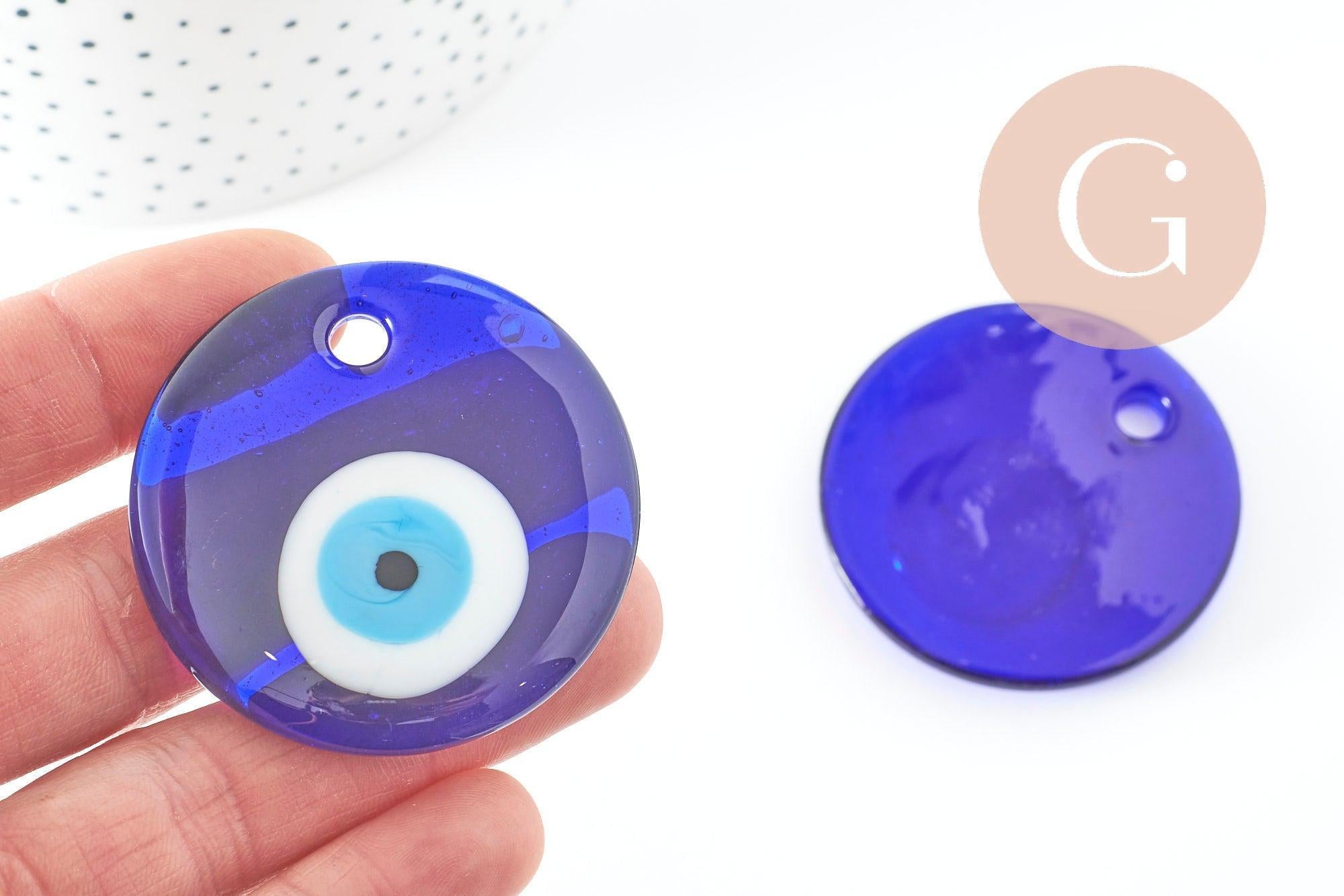 Gingerlily G9445 pendentif rond mauvais œil verre bleu roi 50mm x1