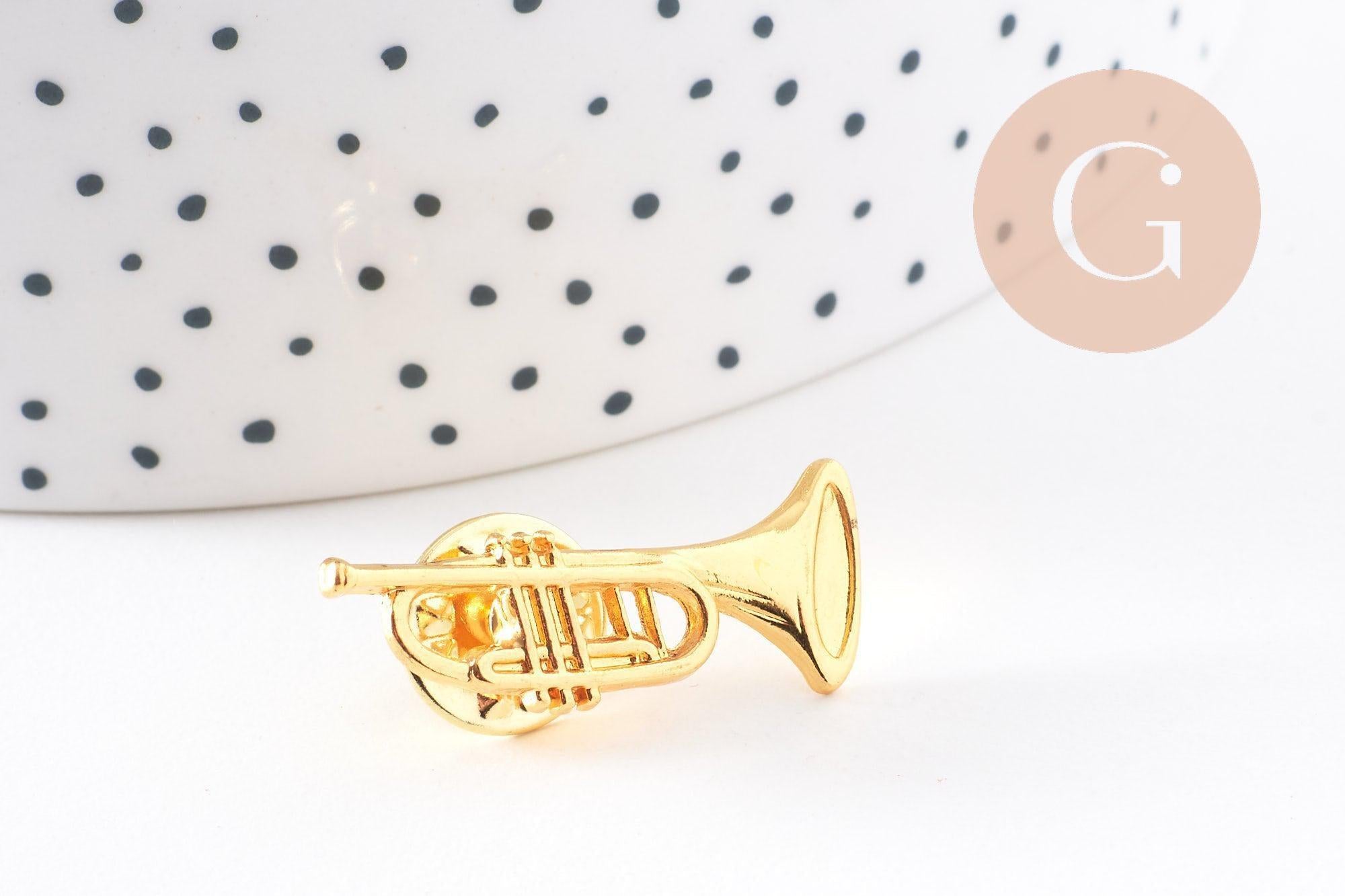 Gingerlily Broches et pin's trompette tuba broche zamac doré 29,5 mm