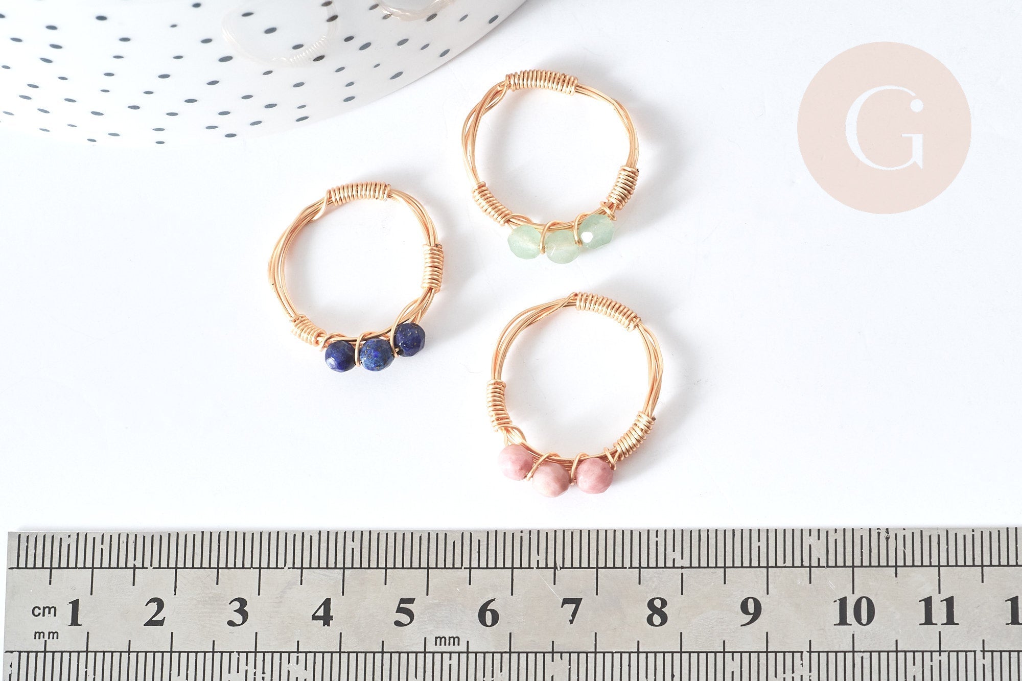 Gingerlily Cordons fils G8086 bague tressée cuivre doré 16mm rose