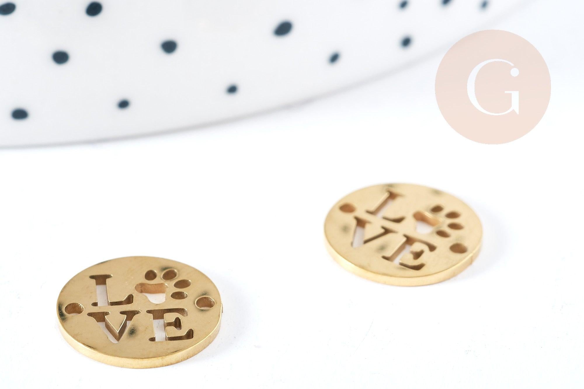 Gingerlily Apprêts DIY connecteur love patte chien doré 12mm x1