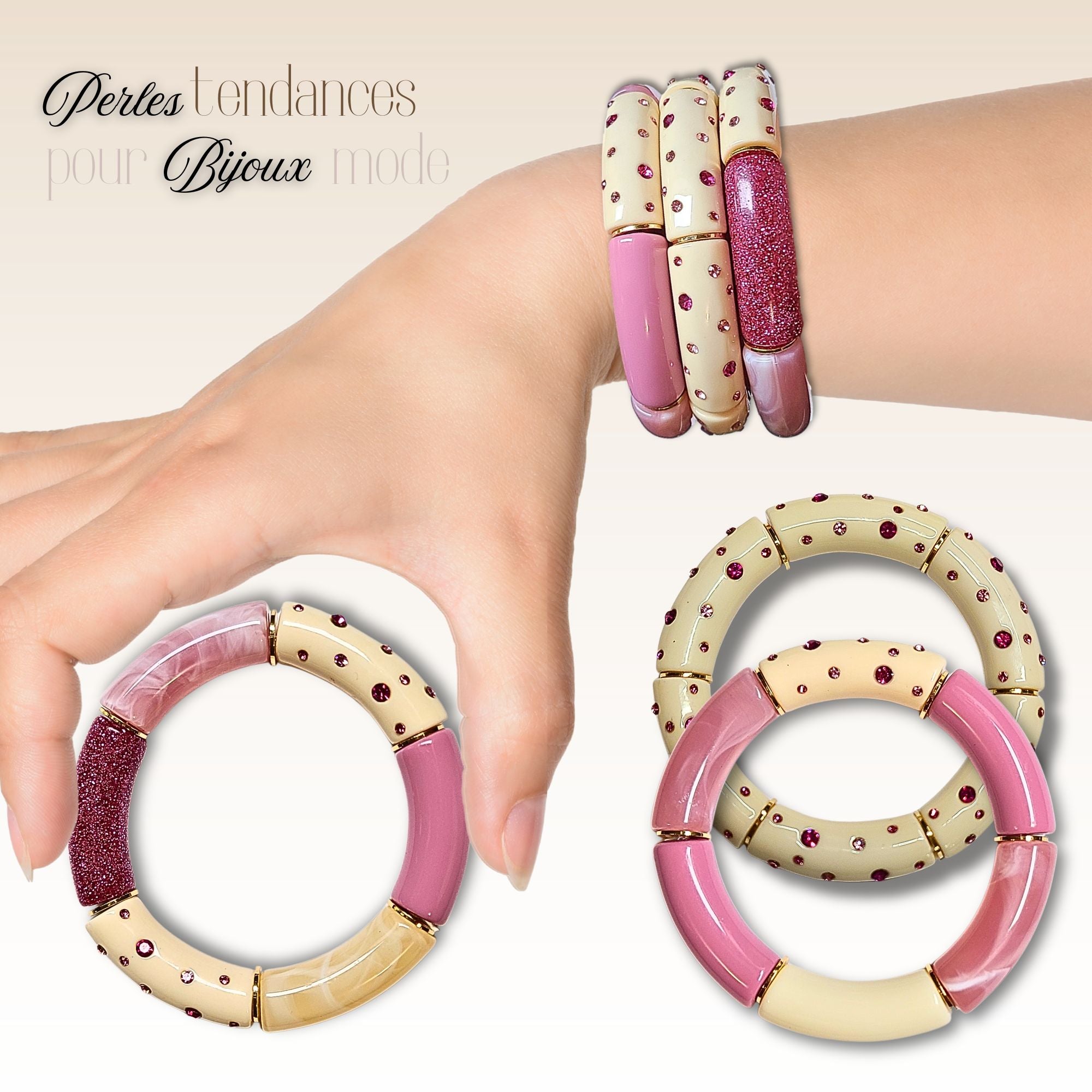 ARTSHOP Strass & Émaillés 423 tube ivoire spinelle rose