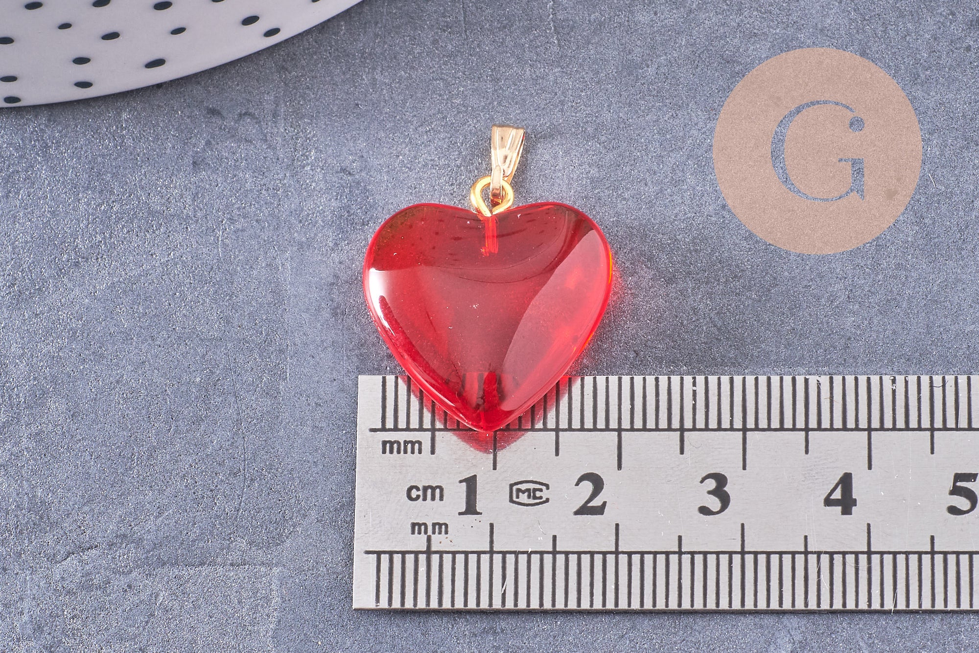 Gingerlily Pendentif coeur verre rouge doré 22mm unité