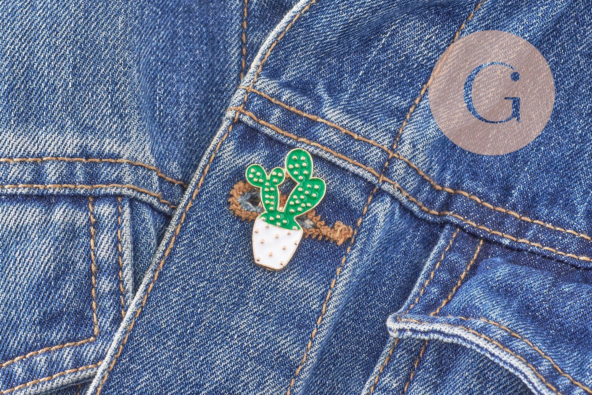 Gingerlily Broches G9975 broche cactus zamac doré émail vert 28mm