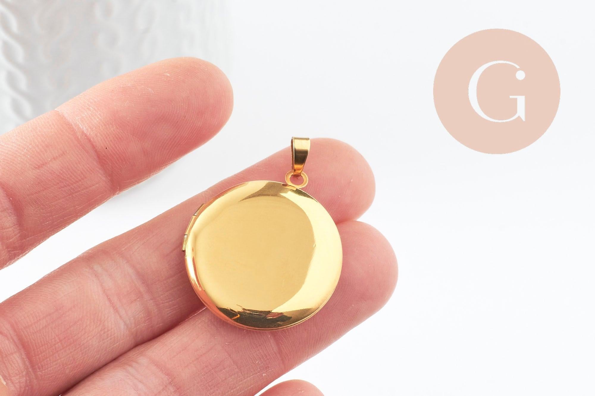 Gingerlily Locket rond pendentif médaillon doré 31mm x1