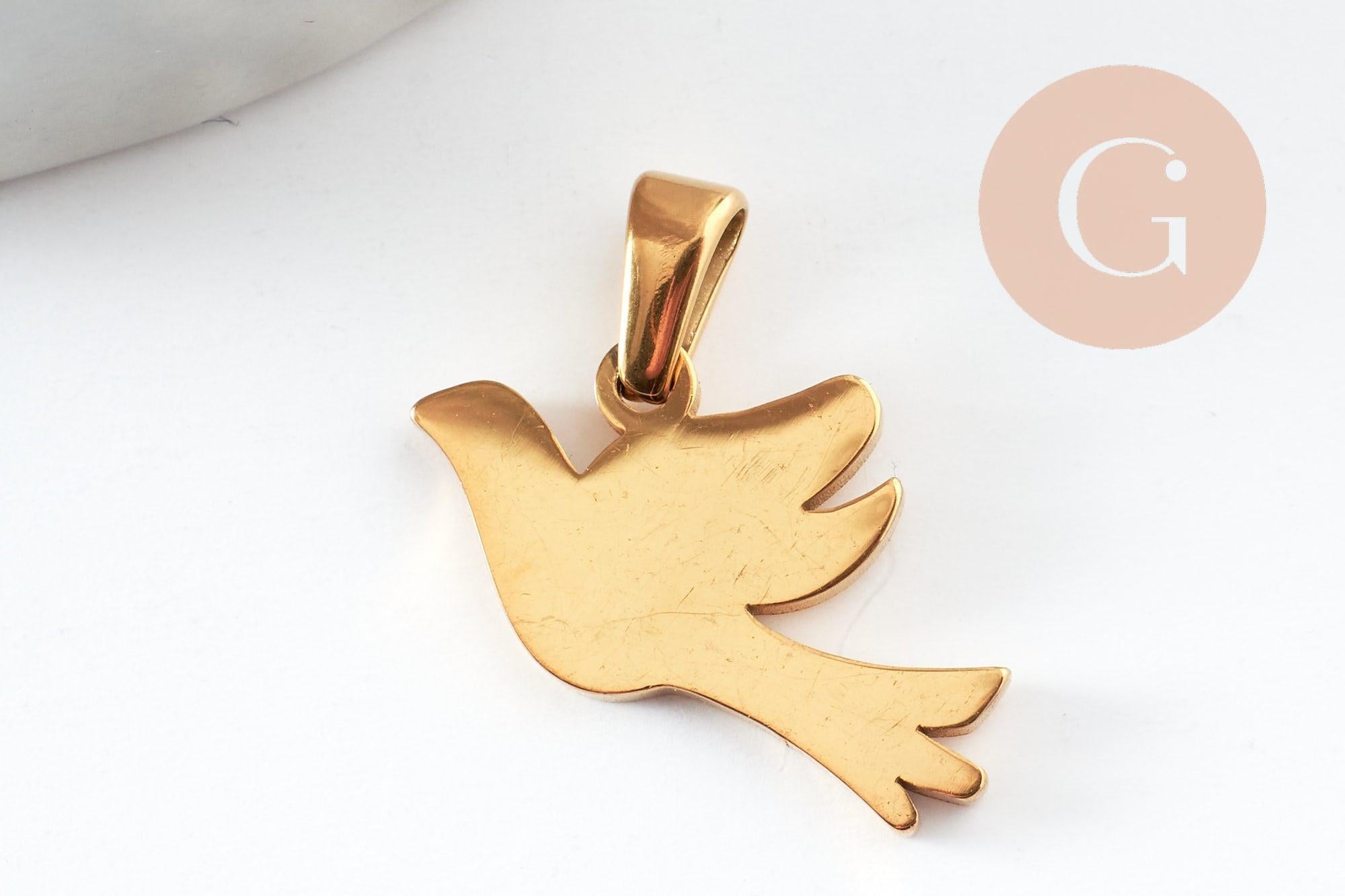 Gingerlily Pendentifs Colombe acier doré 16,5mm x1