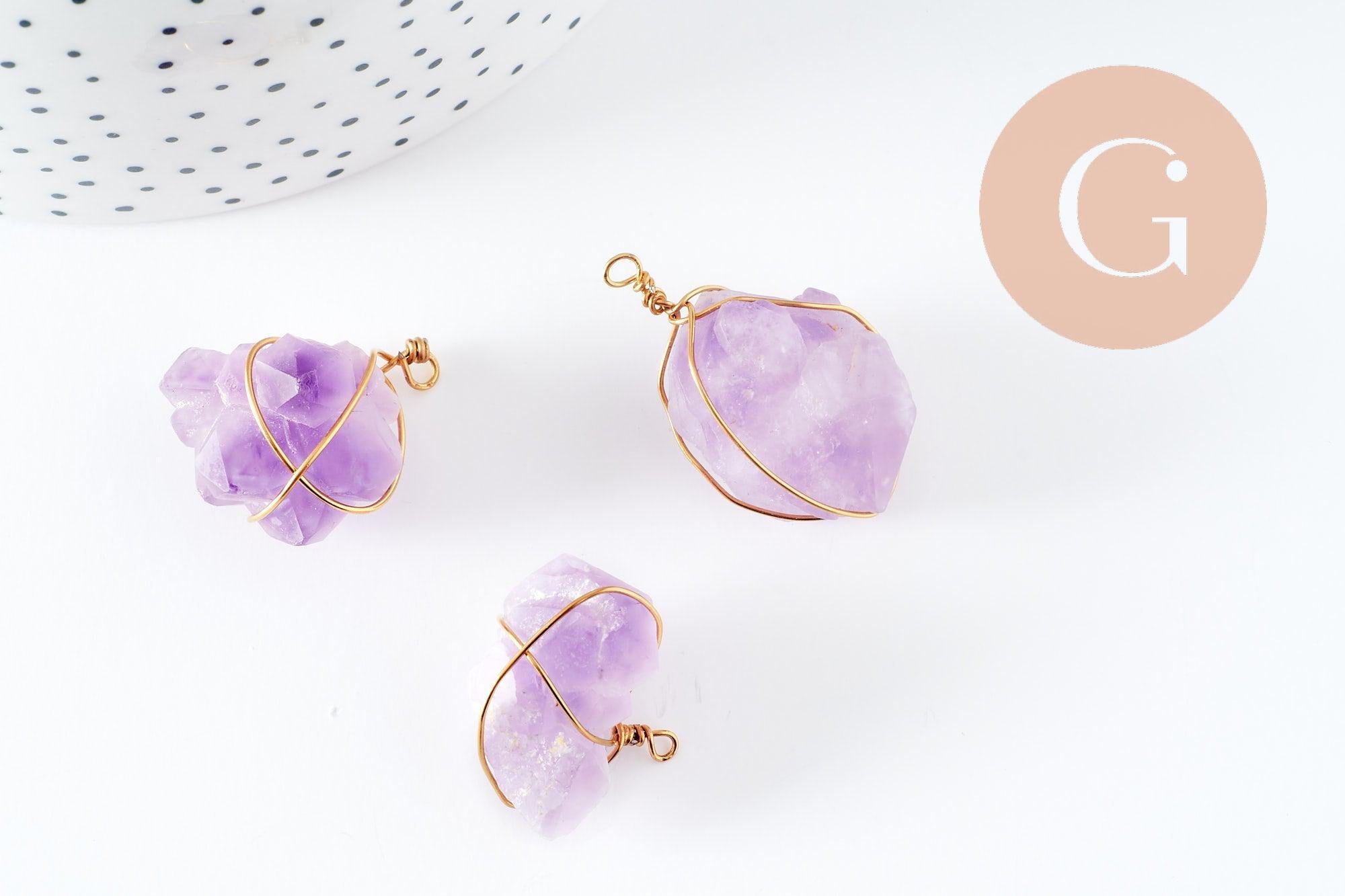 Gingerlily Pendentifs pour bijoux DIY G9600 pendentif améthyste brute doré 20-30mm