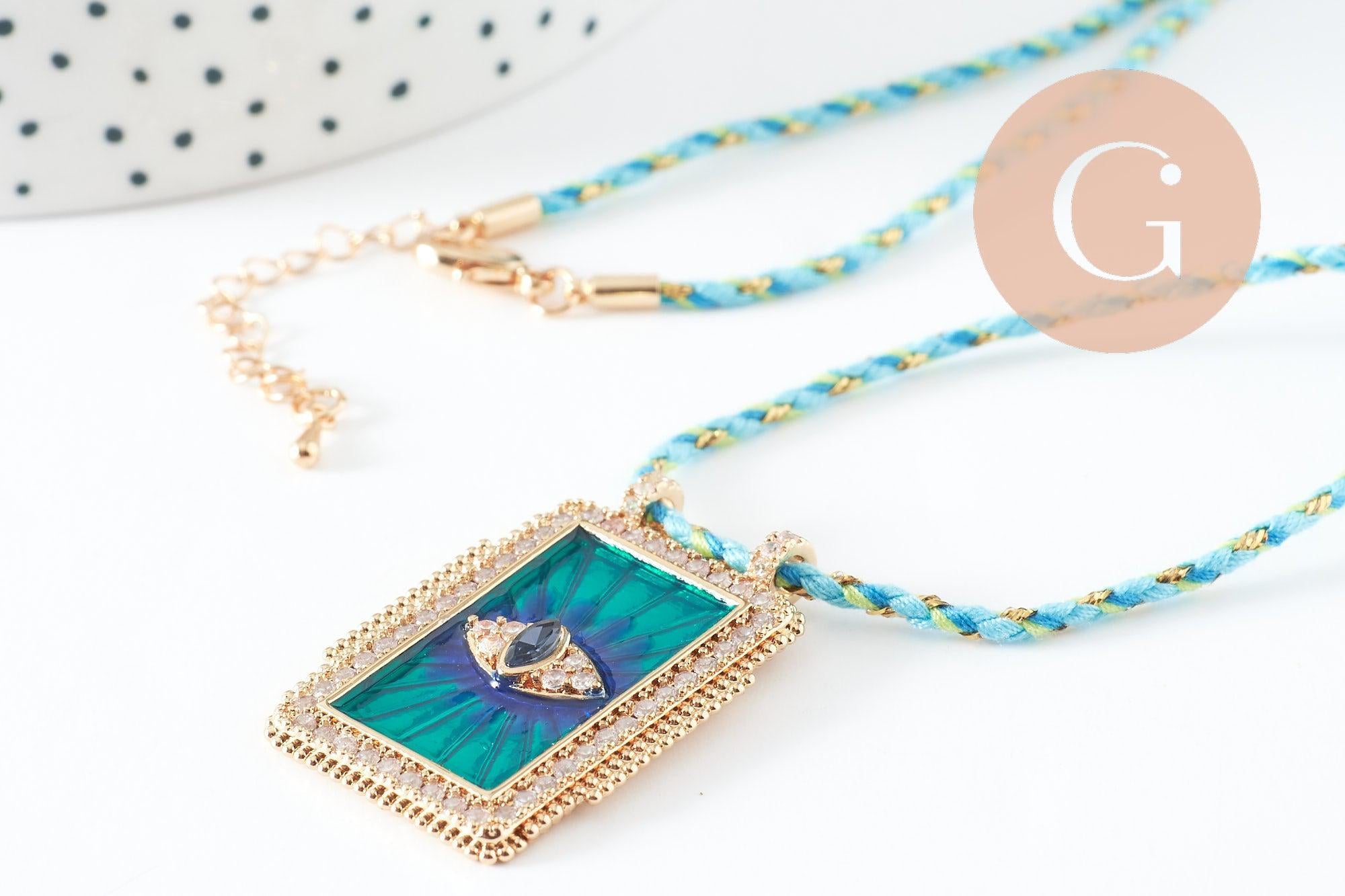 Gingerlily Collier médaille G9570 oeil bleu zircon doré 45cm