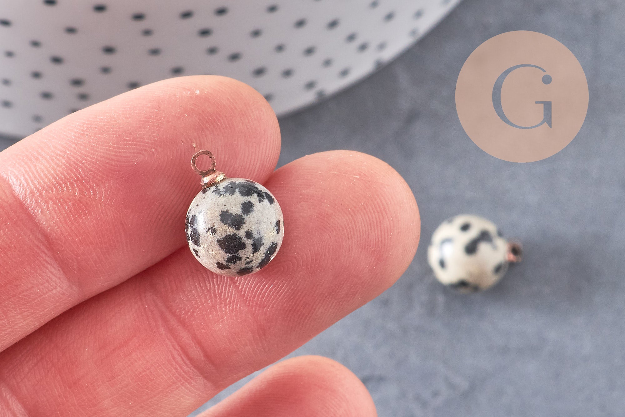 Gingerlily Perles Pendentif Goutte Jaspe Dalmatien 14mm x1