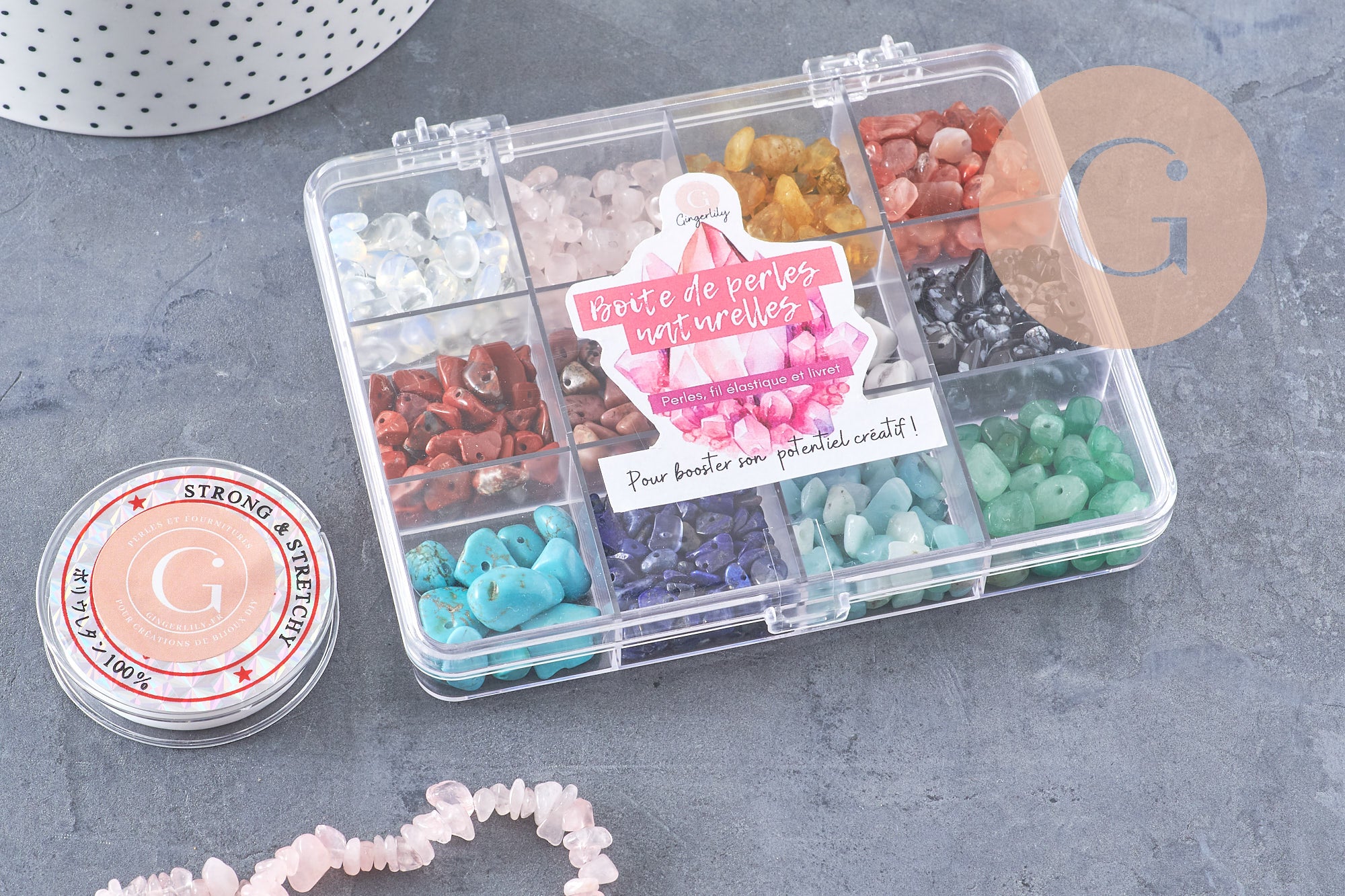 Gingerlily Kit mix perles pierres naturelles 12 couleurs