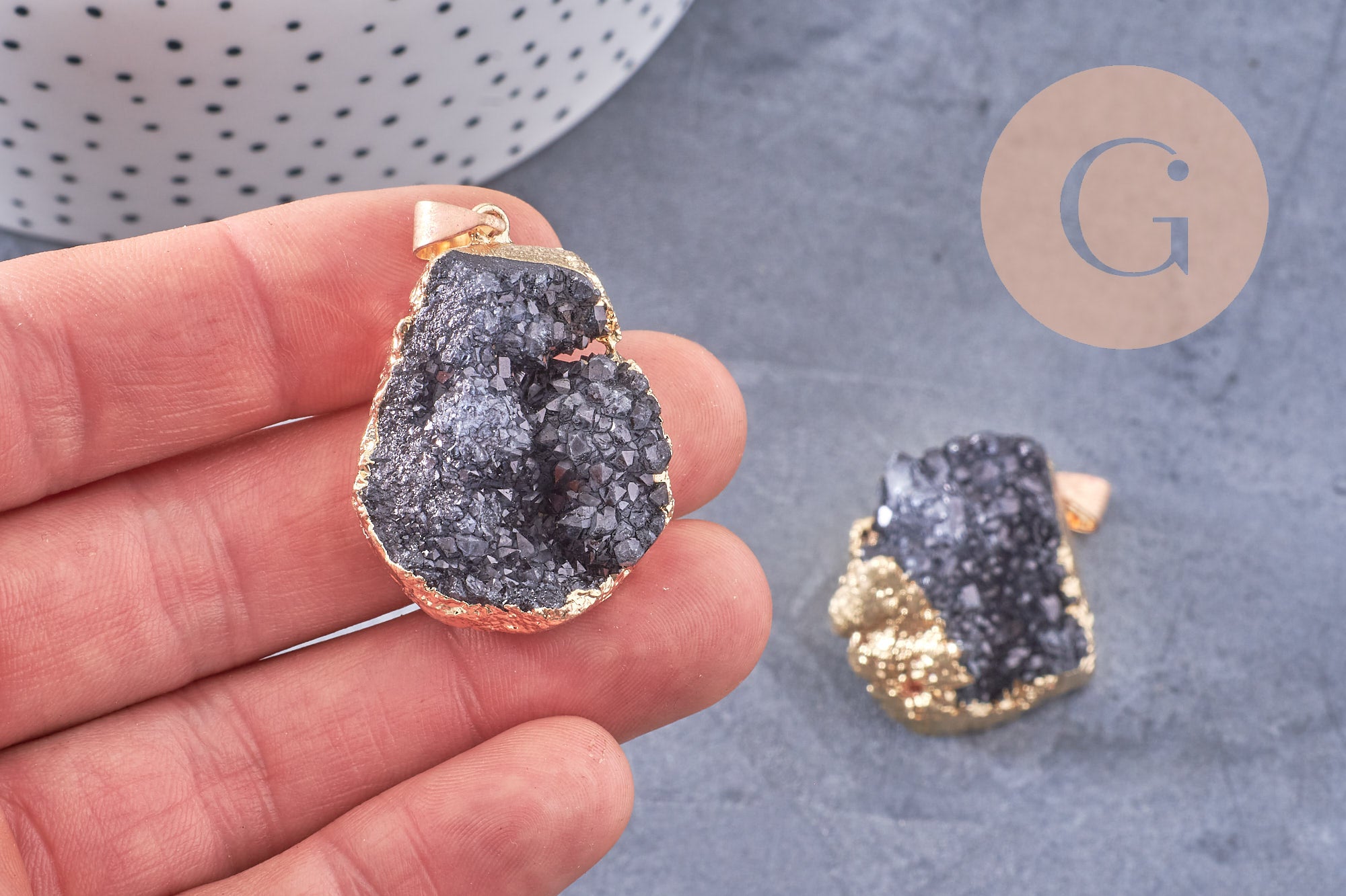 Gingerlily Pendentifs G2567 pendentif agate noire druzy 30mm