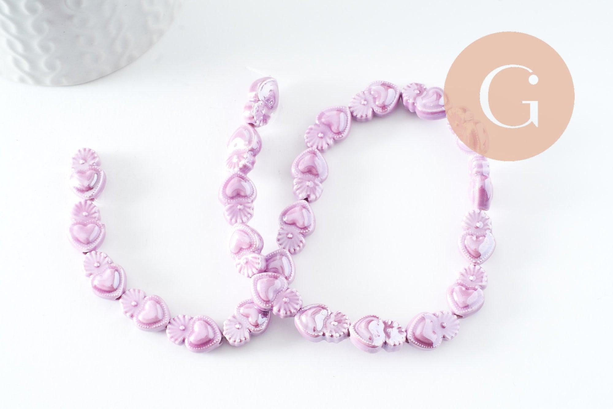 Gingerlily Perle Porcelaine Cœur Violet 16mm x24