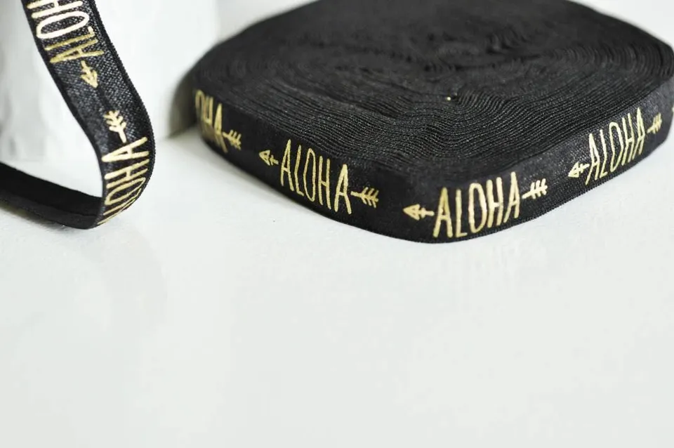 Gingerlily Ruban élastique Aloha noir or 16mm 1 mètre