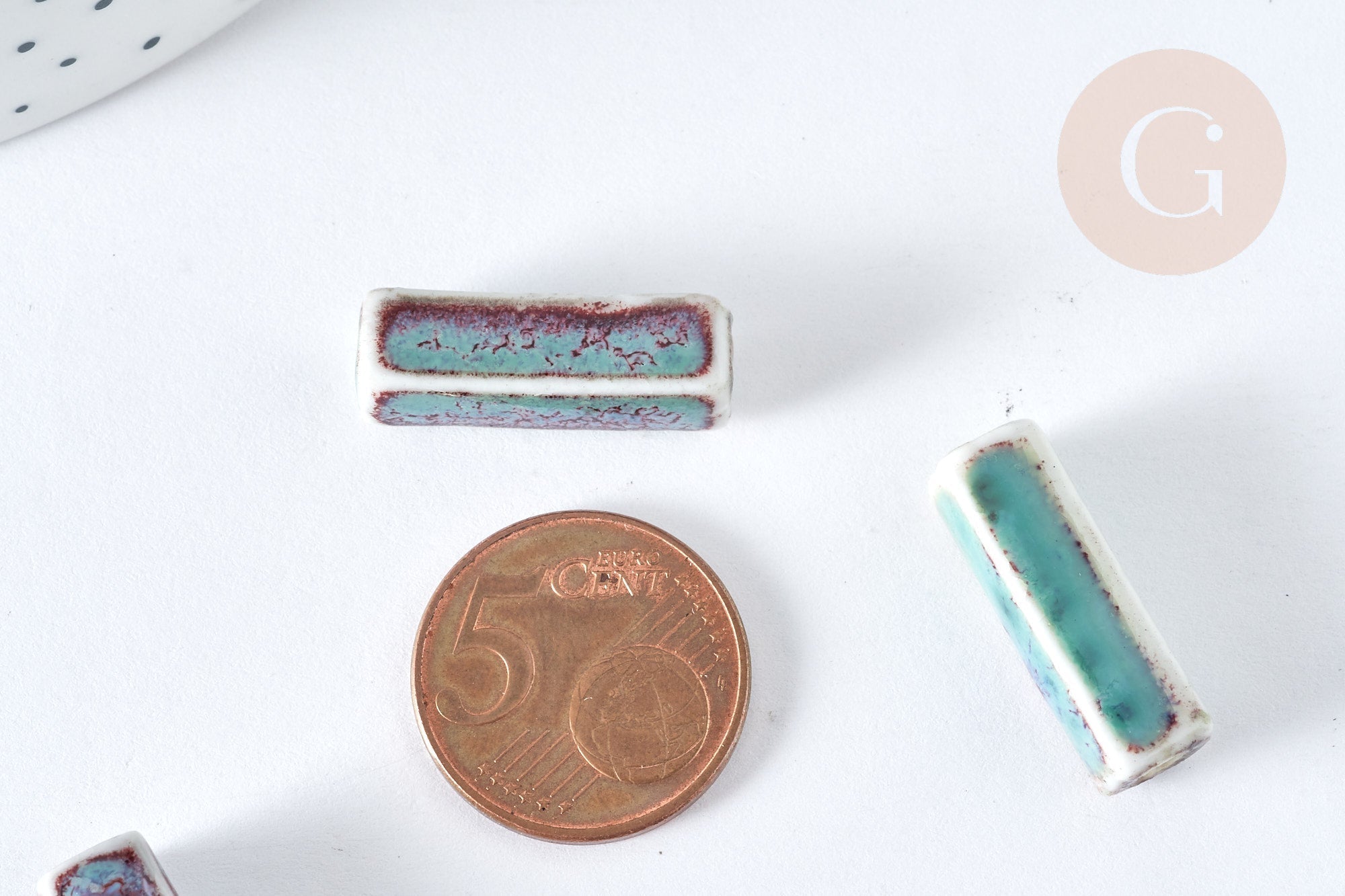 Gingerlily Perles porcelaine rectangle bleu clair 25-29mm x5