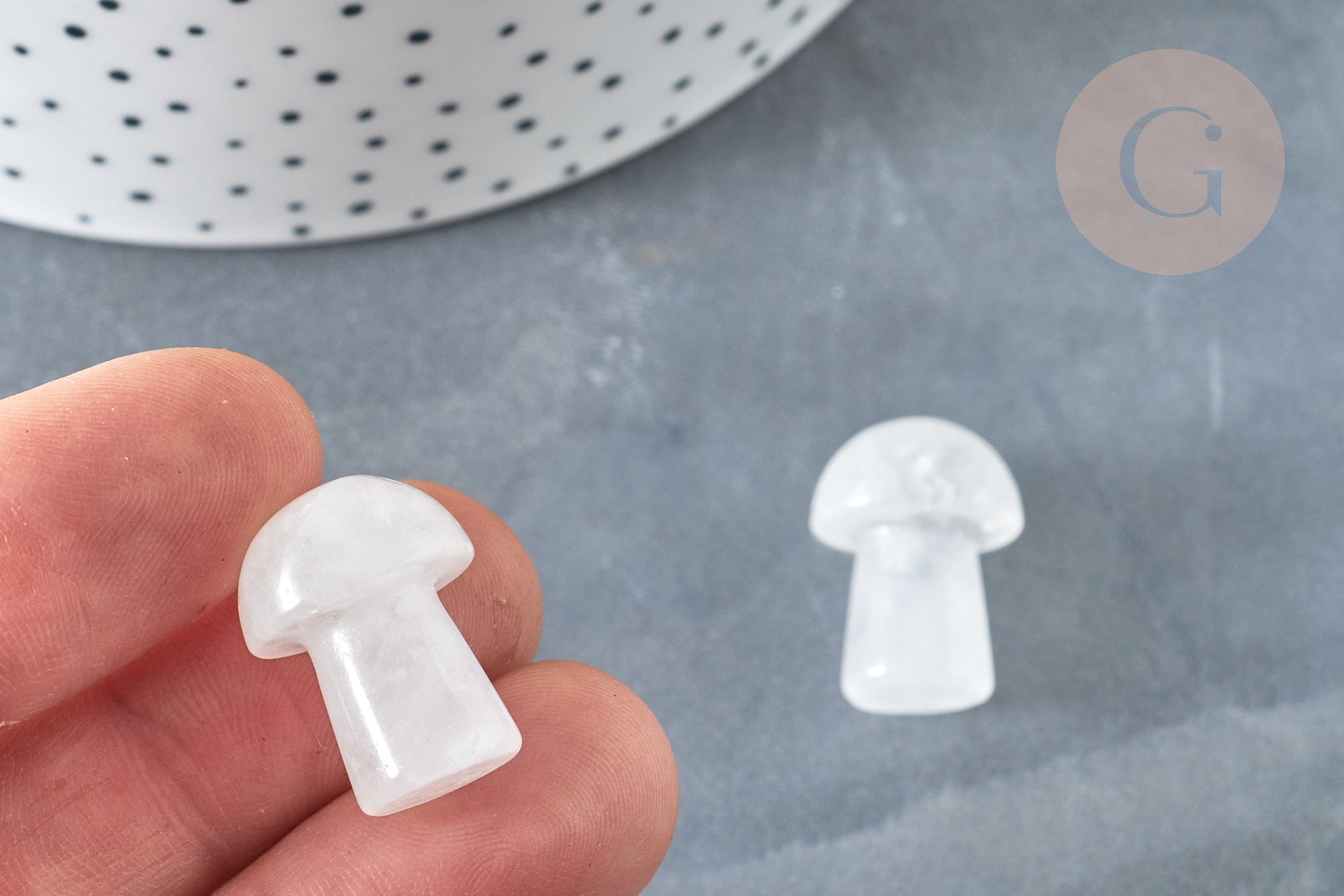 Gingerlily Perles champignon cristal de roche 20mm massage