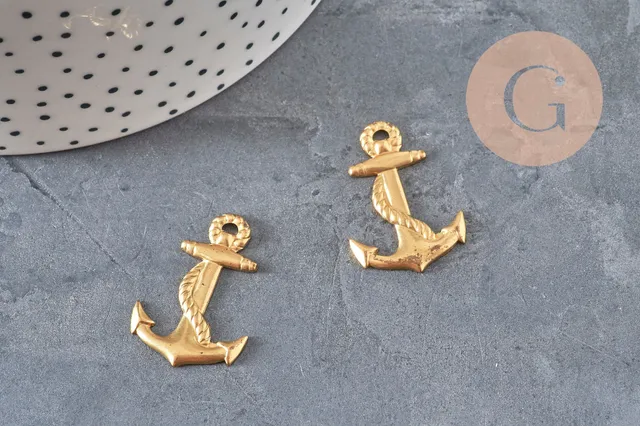 Gingerlily Pendentif ancre laiton brut 28mm breloque marine x1
